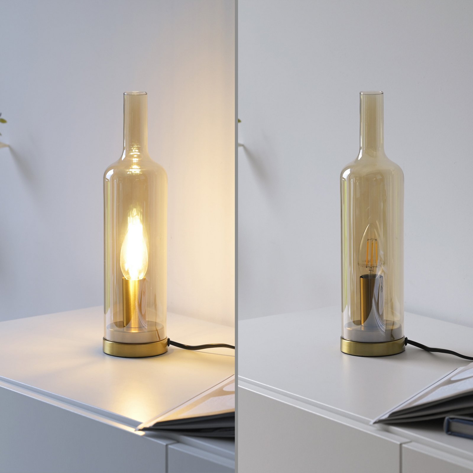 JUST LIGHT. tafellamp Bottle, amber, glas, E14