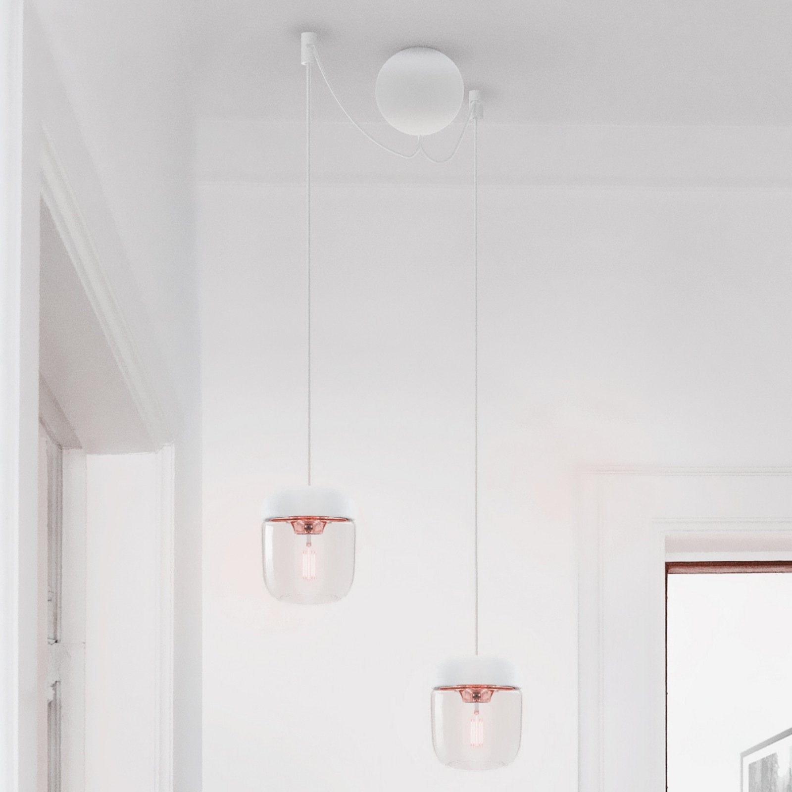 UMAGE Acorn lampă suspendată 2 becuri alb/cupru - Camera de zi / sufragerie - design - alb cupru lustruit transparent - Sticlă