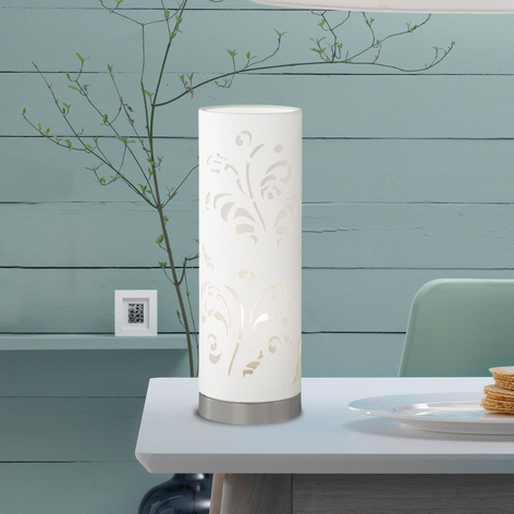 Tischleuchte Flora weiß mit Dekor