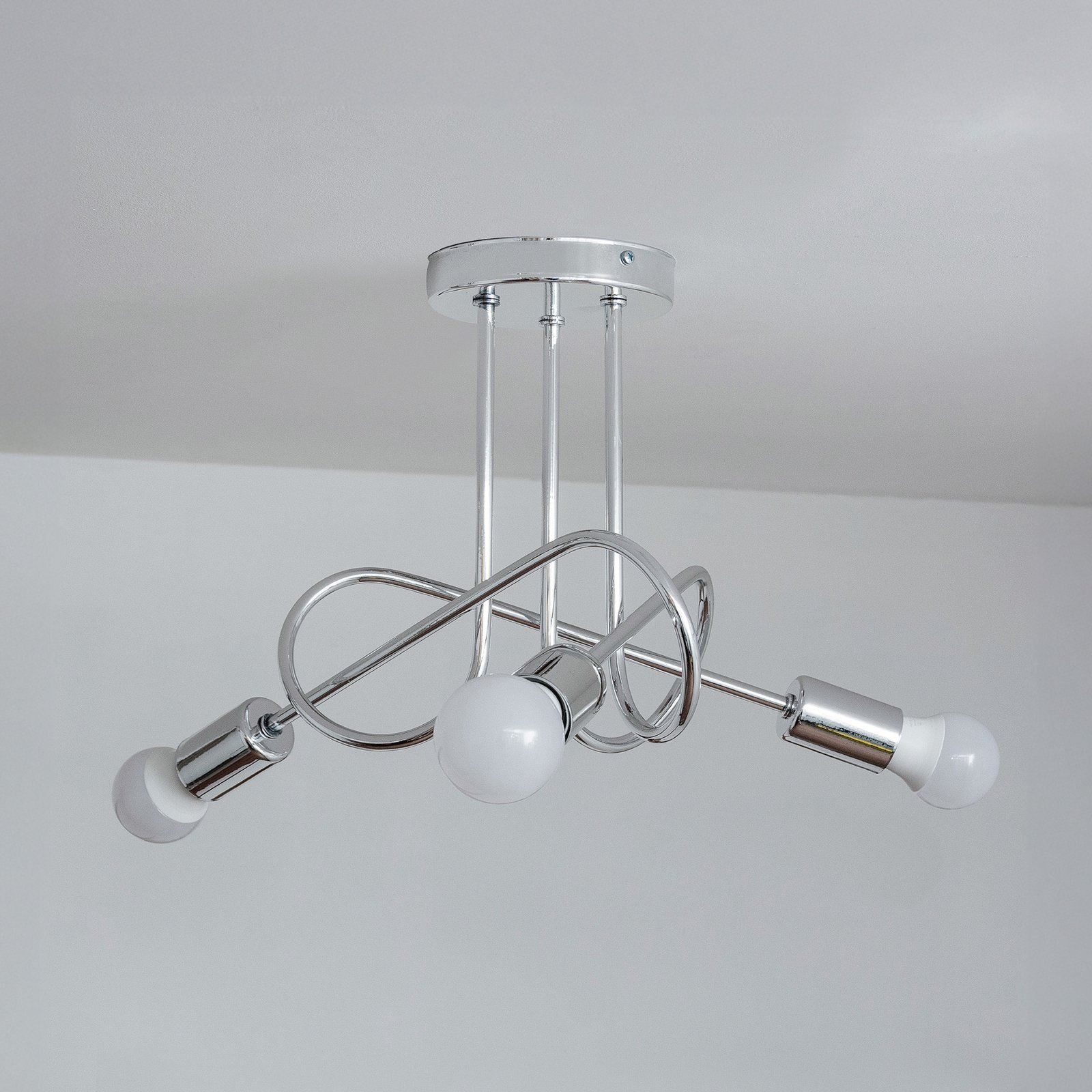 Plafonnier Oxford, chrome, à 3 lampes, Ø 44 cm, métal