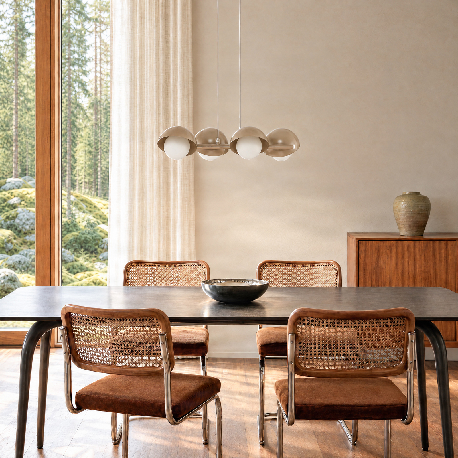 Lampada a sospensione Boom 4, beige, vetro/acciaio, lunghezza 60 cm Lampada a sospensione Boom 4, beige, vetro/acciaio, lunghezza 60 cm