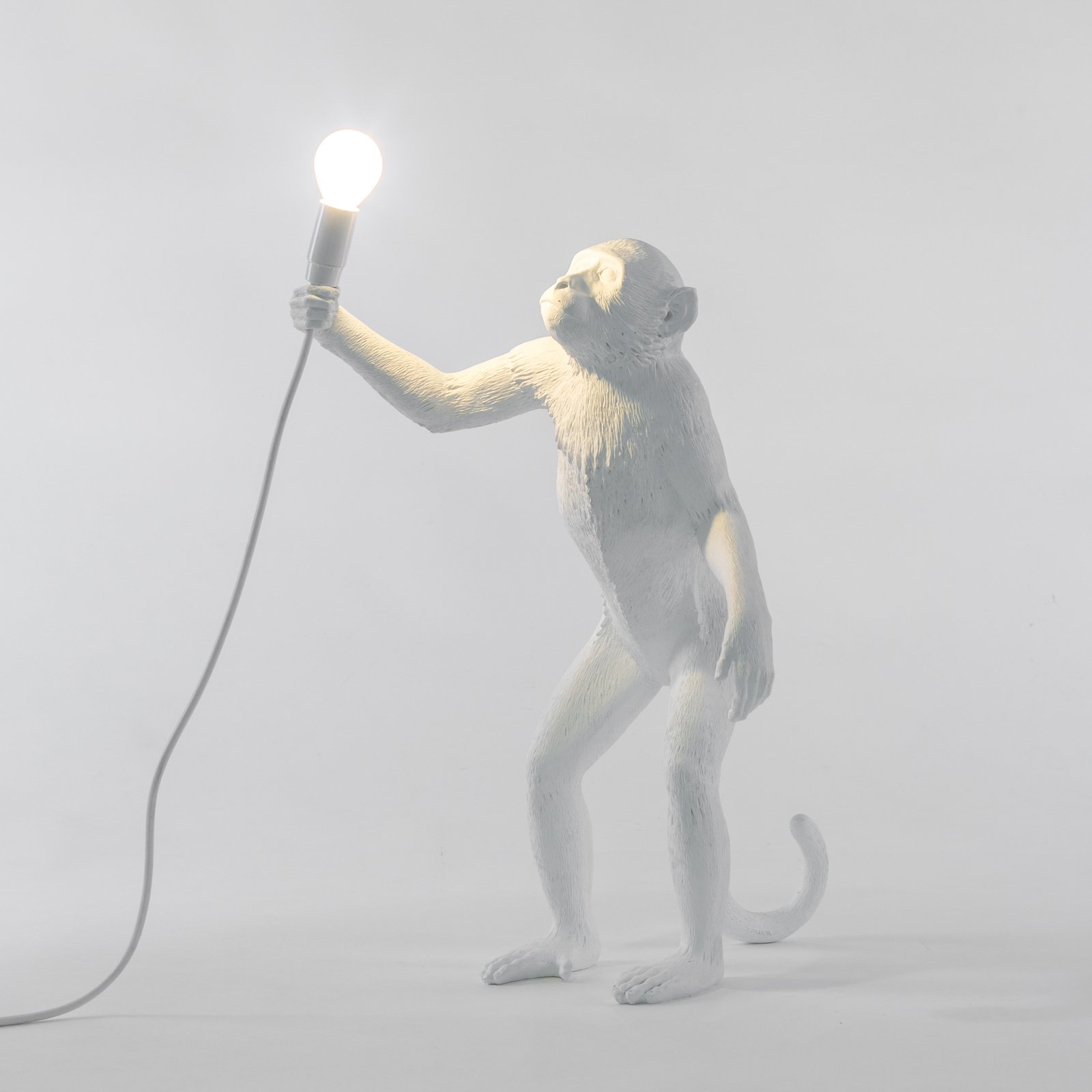 Lampe terrasse déco LED Monkey Lamp debout blanc
