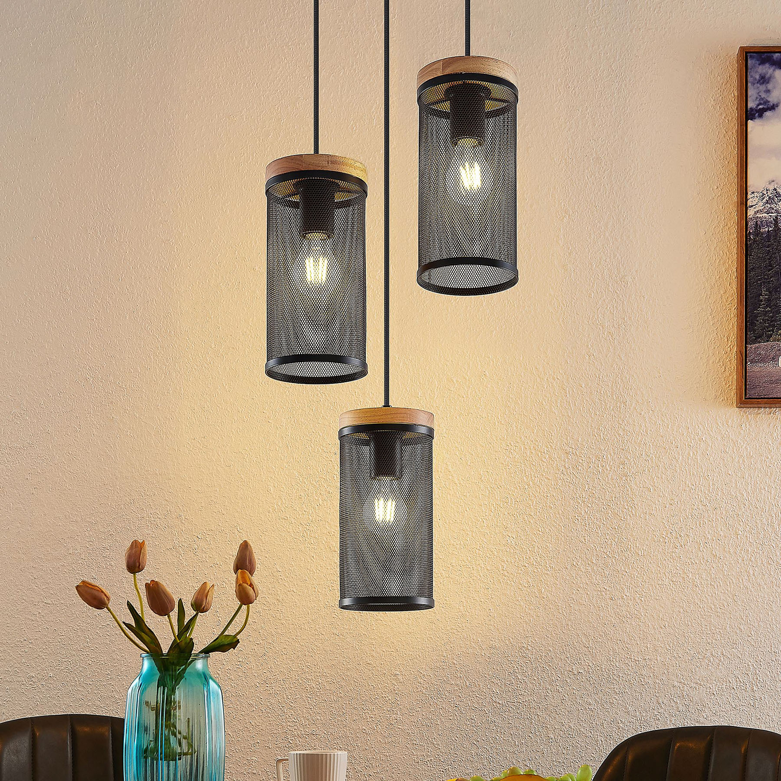 Lindby Kiriya suspension à 3 lampes, ronde