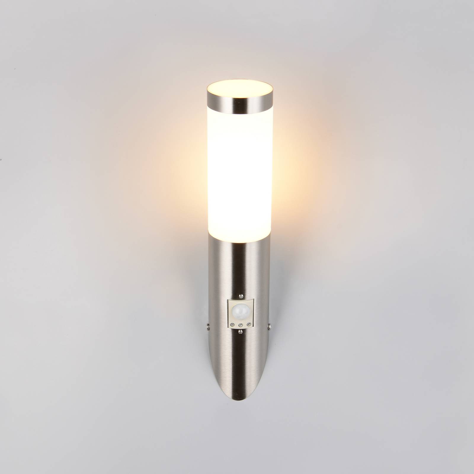 Trio Lighting Buitenwandlamp Trioto, nikkelkleurig, 39 cm roestvrij staal, sensor