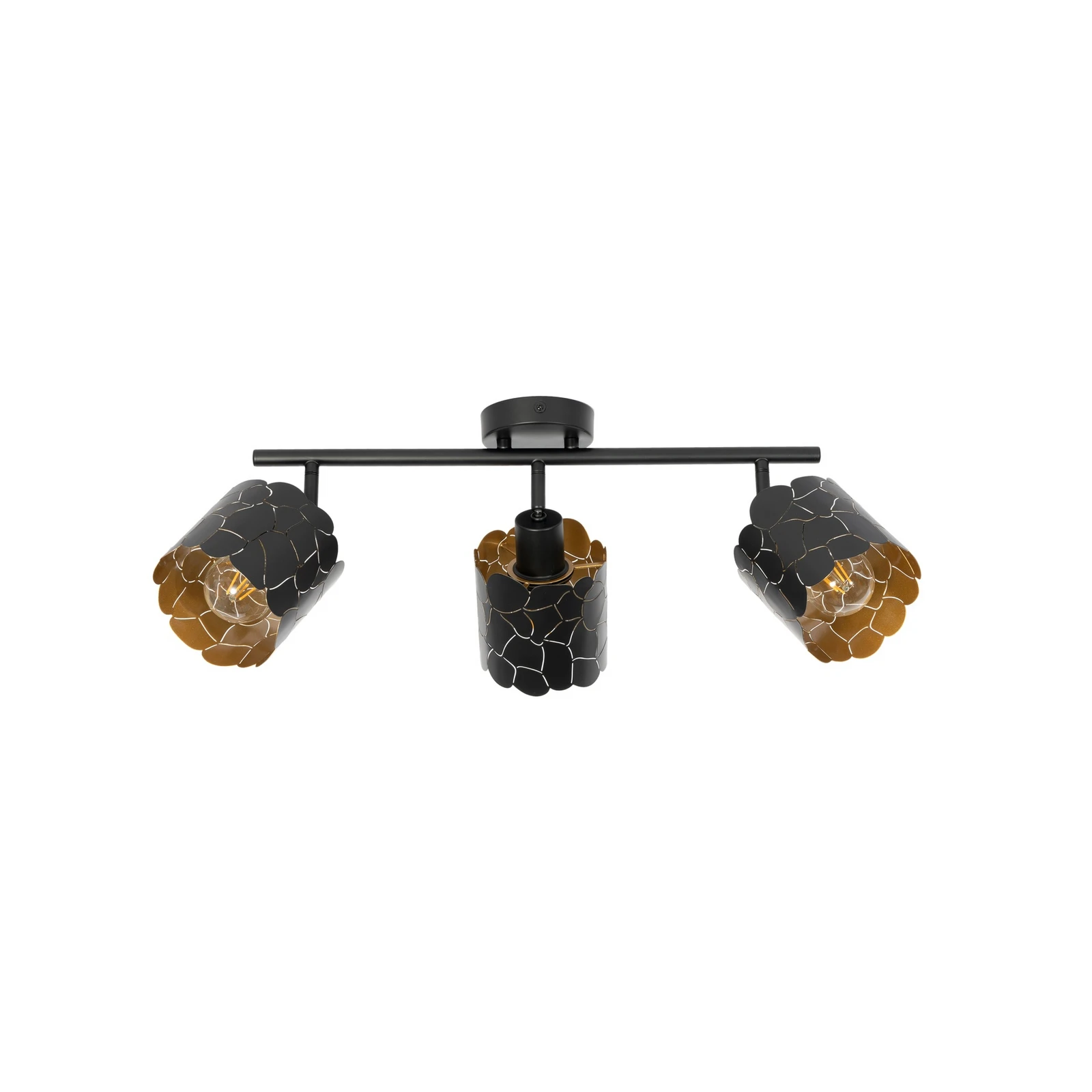 Plafonnier Lindby Aralena, noir/or, à 3 lampes, longueur 70 cm