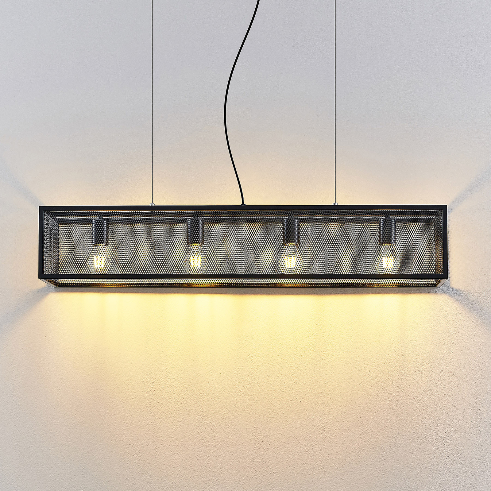 Lindby Adoney hængelampe, stål, sort, 4 lyskilder