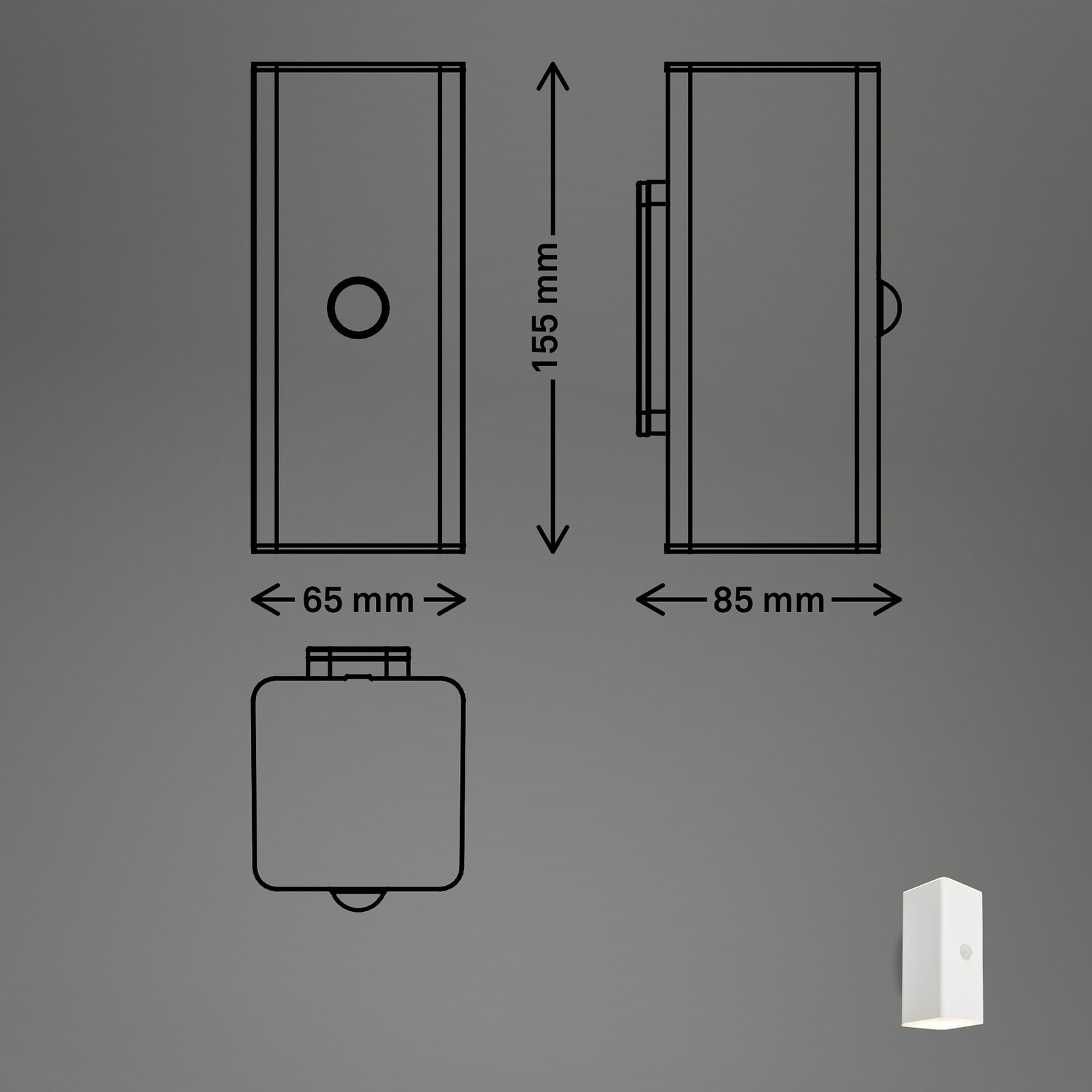 Candeeiro de parede exterior recarregável 3788016, branco, sensor,