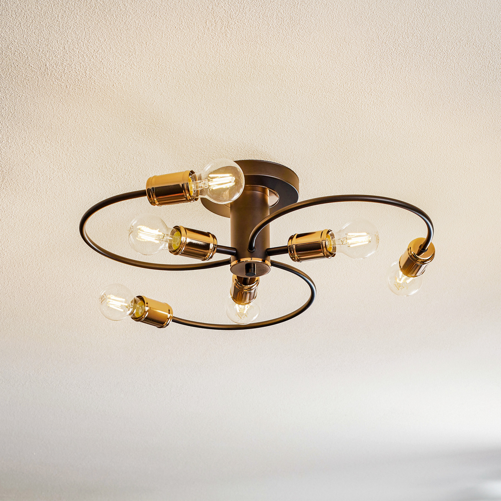 Plafonnier Samba à 6 lampes, noir et doré