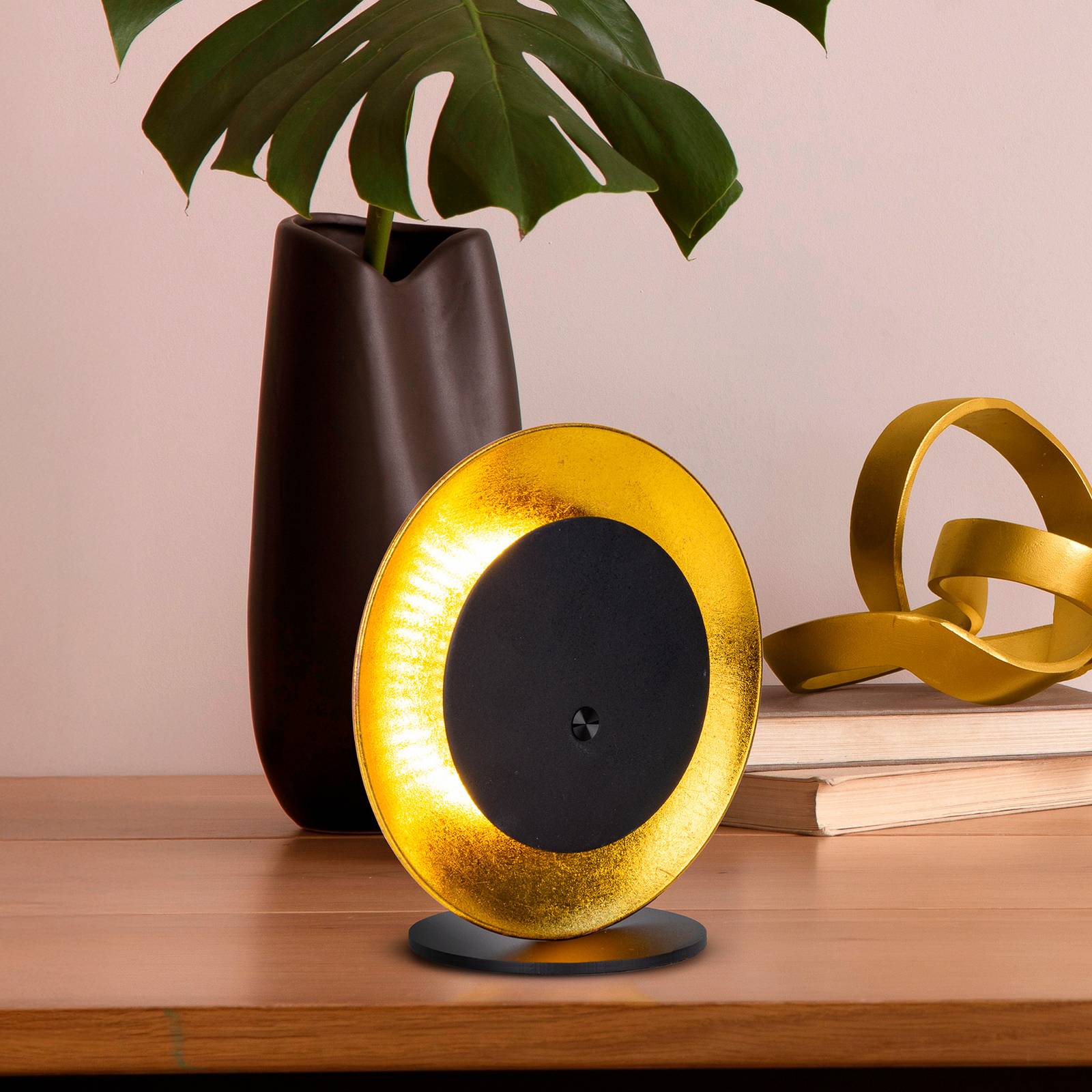 Lampa stołowa LED Solan, czarna/złota, zasilana energią słoneczną, IP54