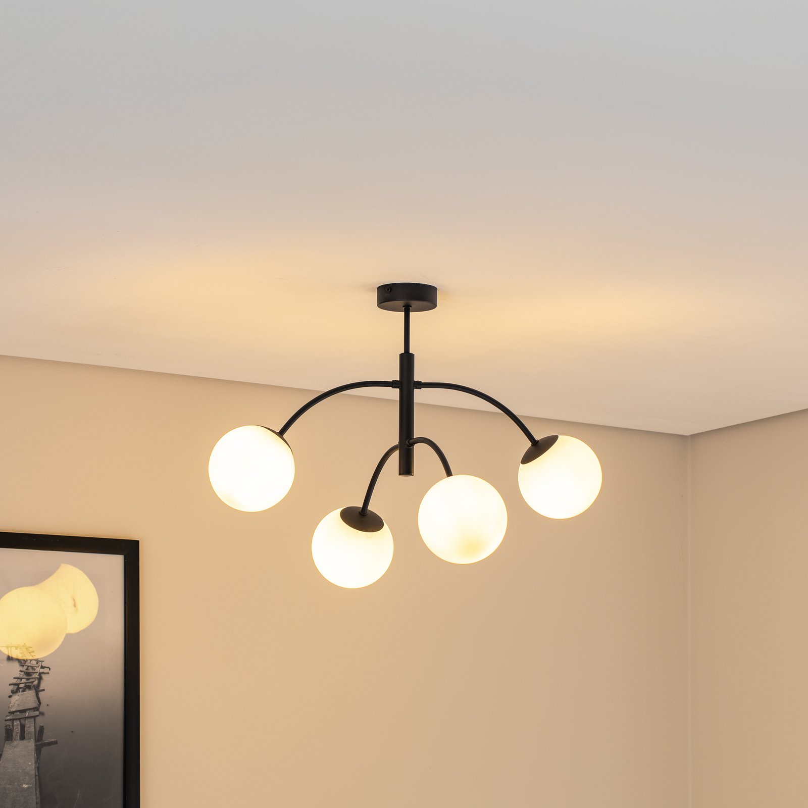 Euluna plafón Karda, negro, 4 luces