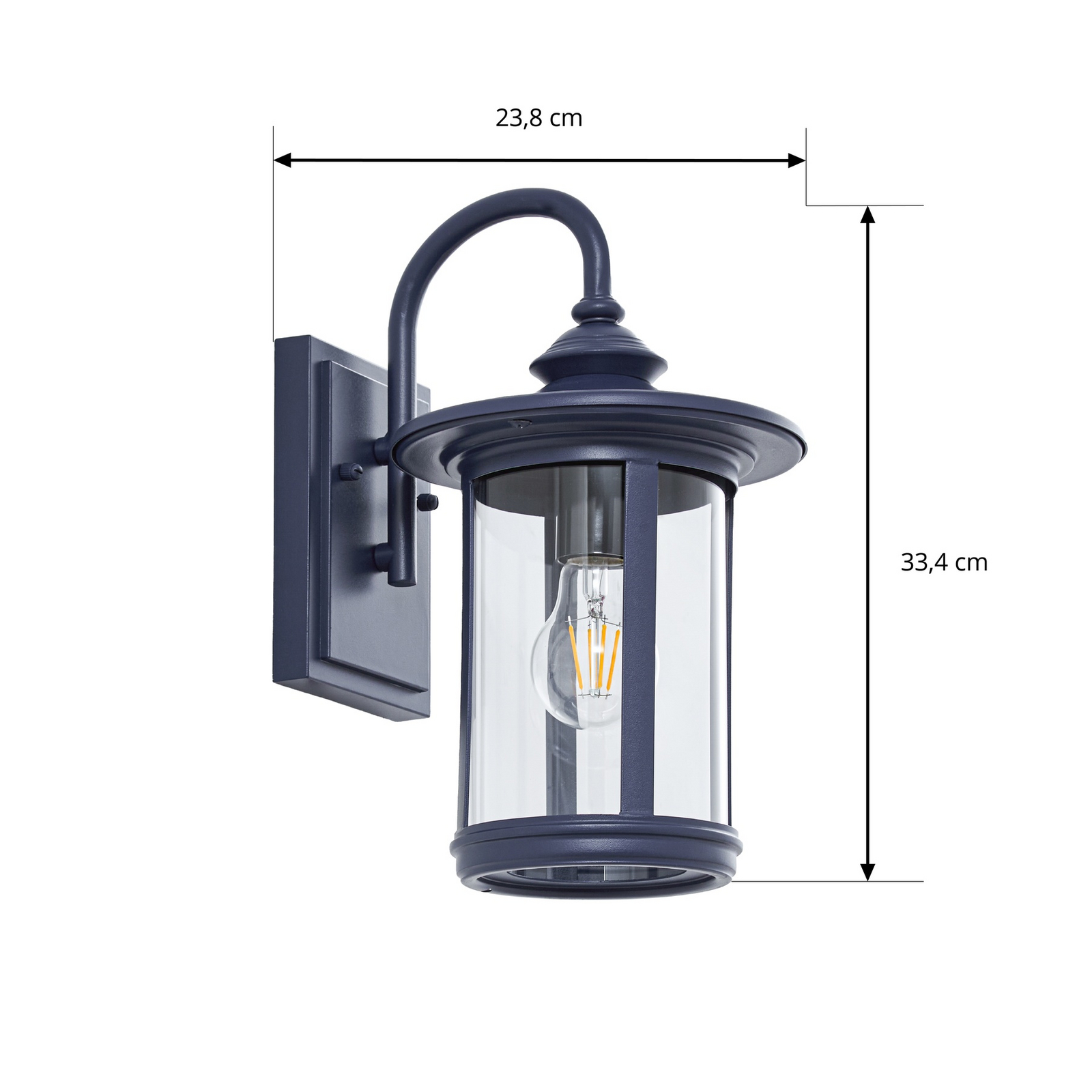 Zayn udendørs væglampe, højde 33 cm, glas, blå, IP23 - Lindby