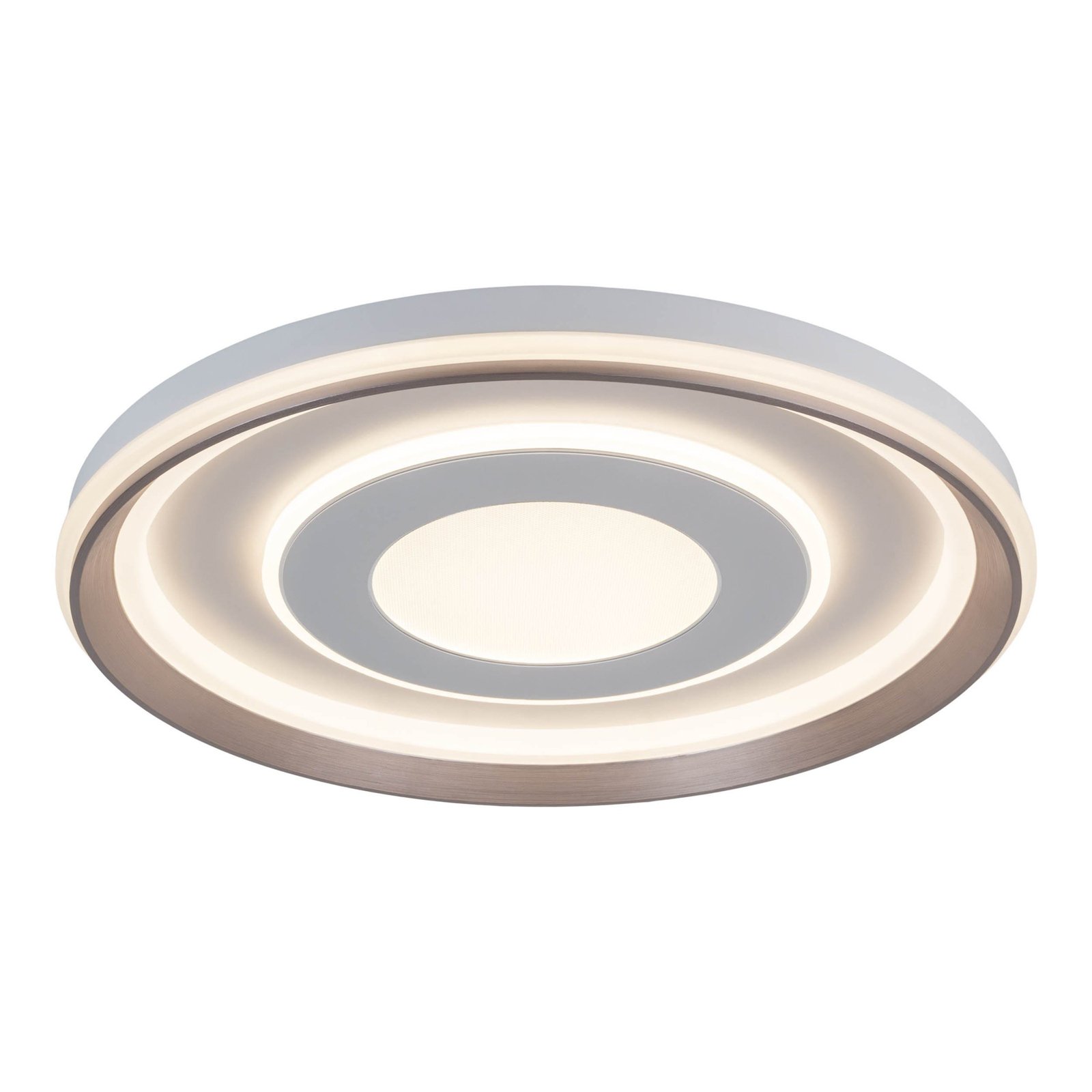 Plafonnier LED Doira, blanc, métal, Ø 50 cm, CCT, télécommande