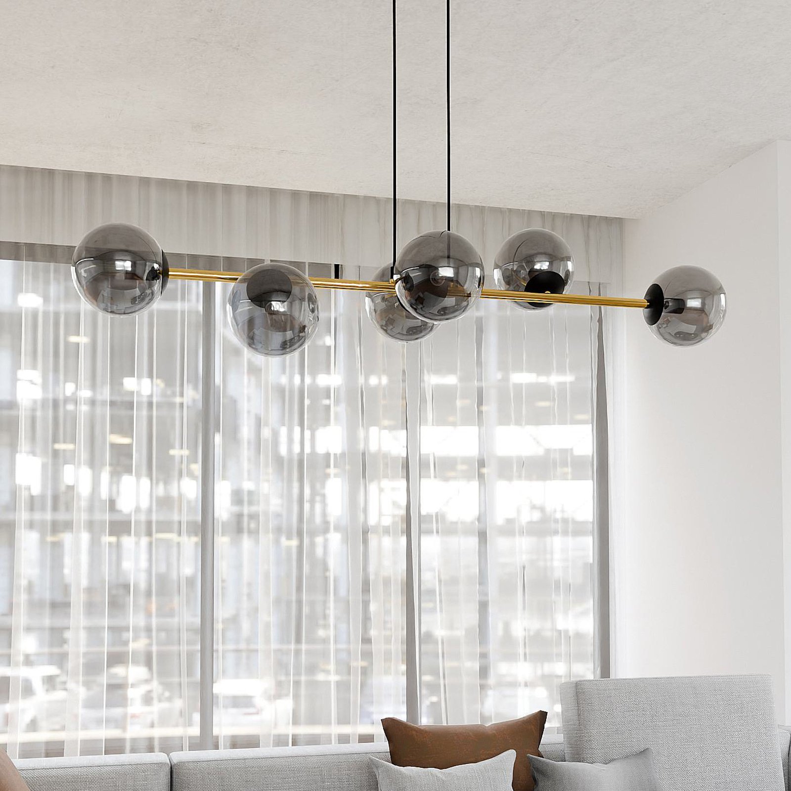 Gravity pendant light, graphite/gold/black, glass, E14