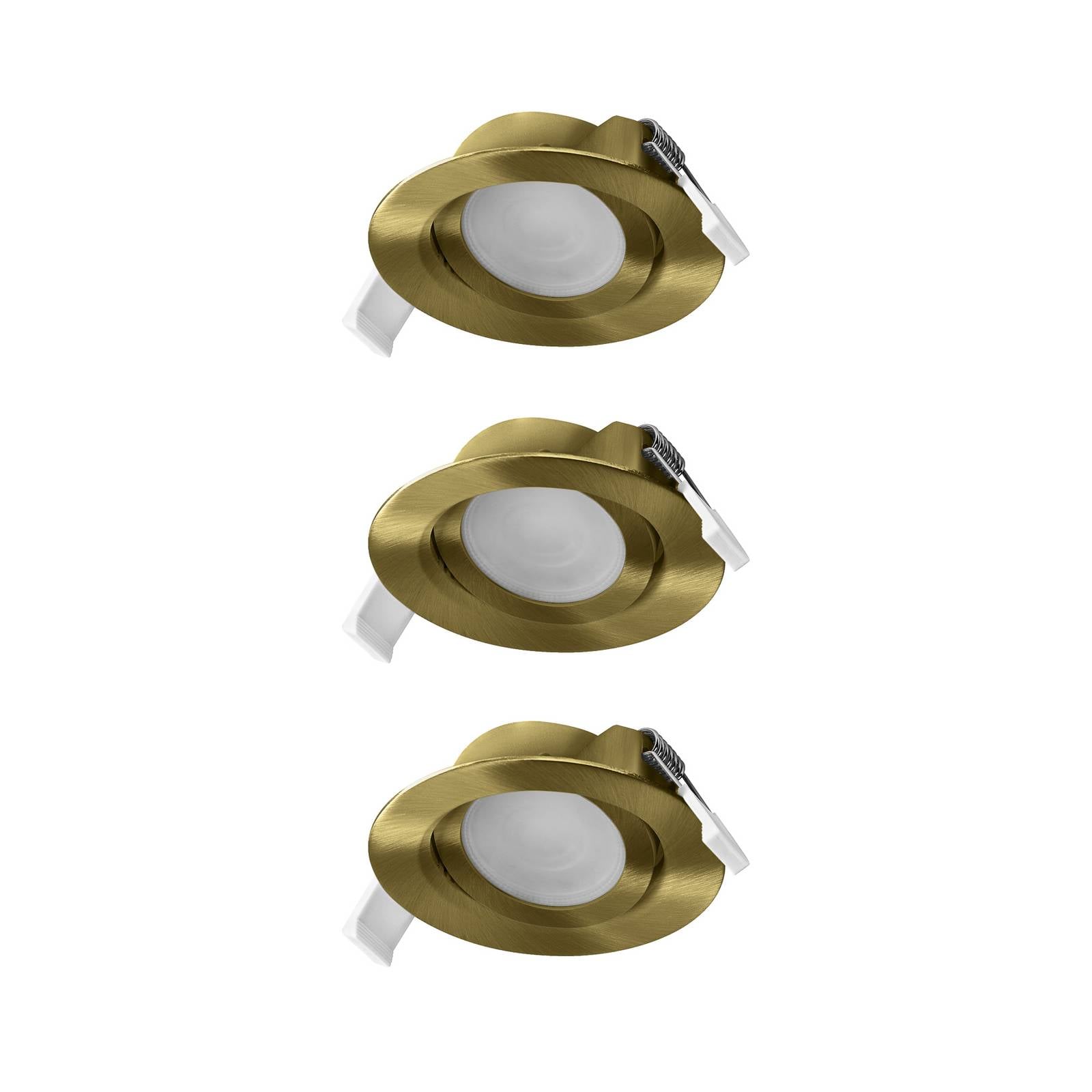 OSRAM LED-Einbauspot 3er-Set, click-CCT, 120° messing Ø 9 cm