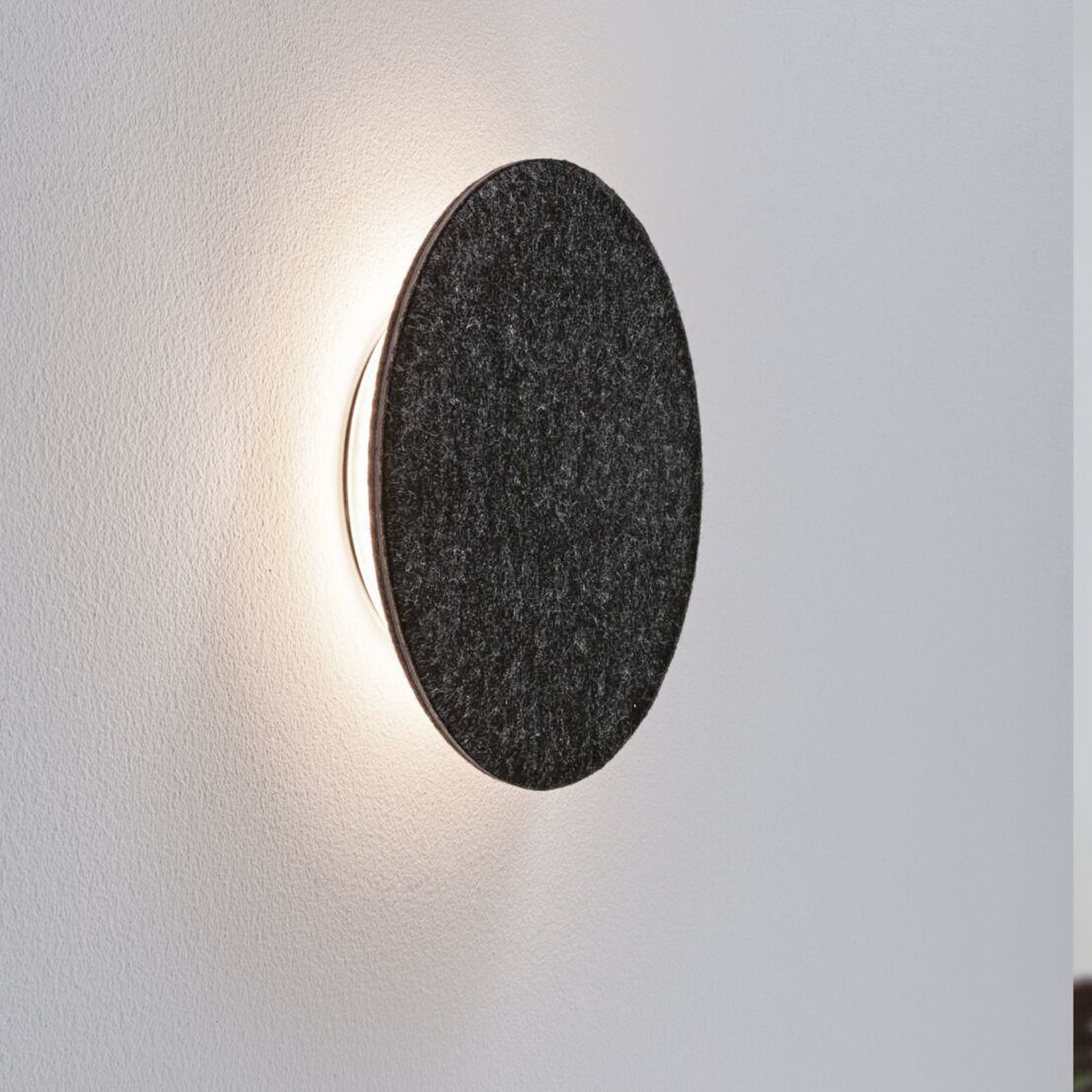Paulmann LED wall light Tulga, Ø 20 cm, anthracite, felt