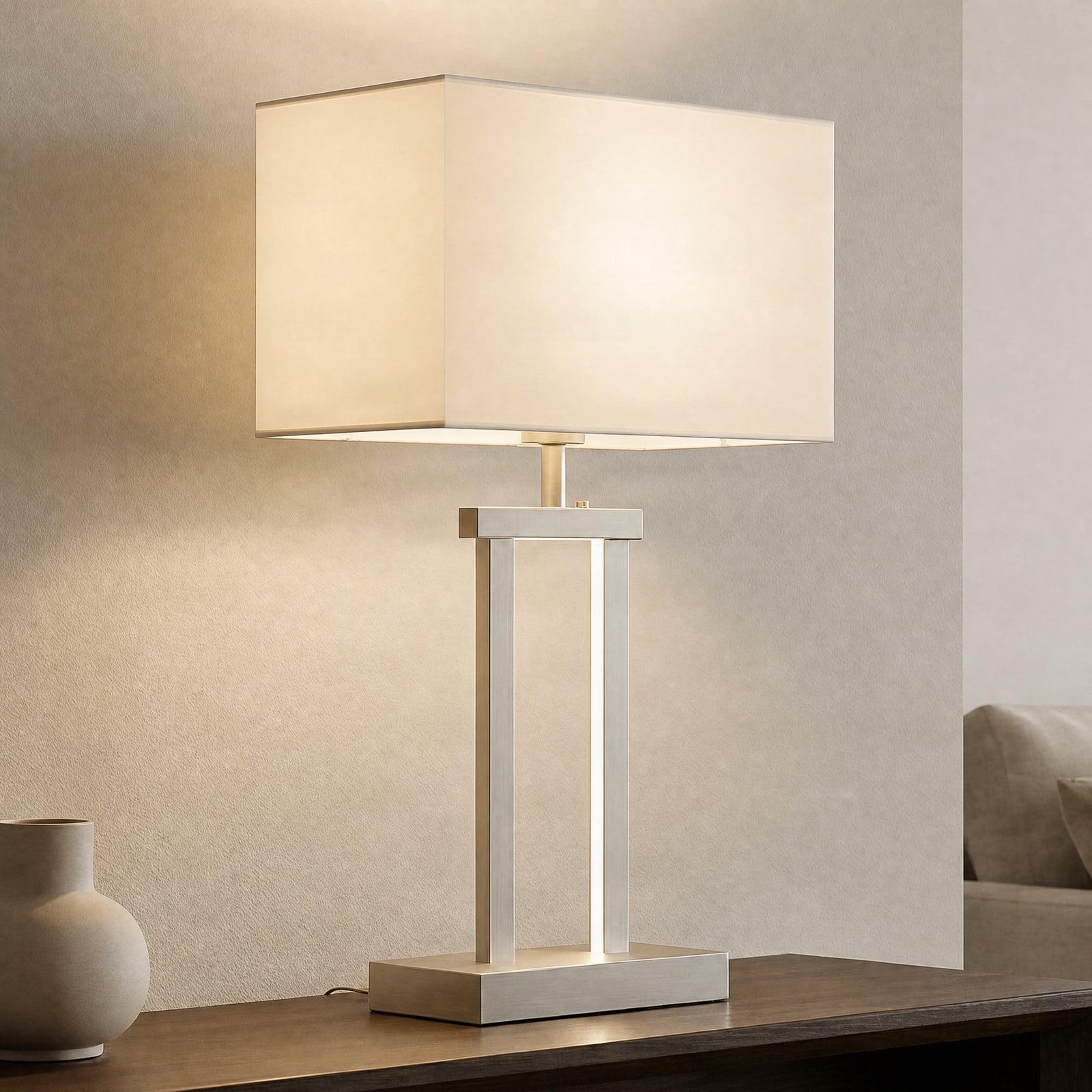 Lindby stolna lampa Sigurd, bijela, tkanina, visina 54cm, E27