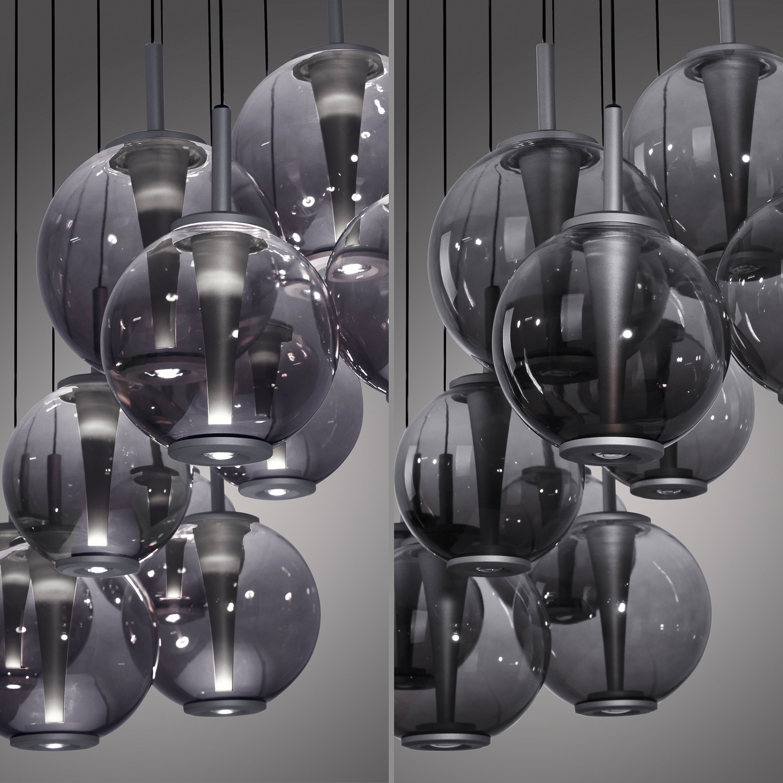 PURE LED-Pendellampe E-Infinity grau/rauchgrau 198 cm,10-flg