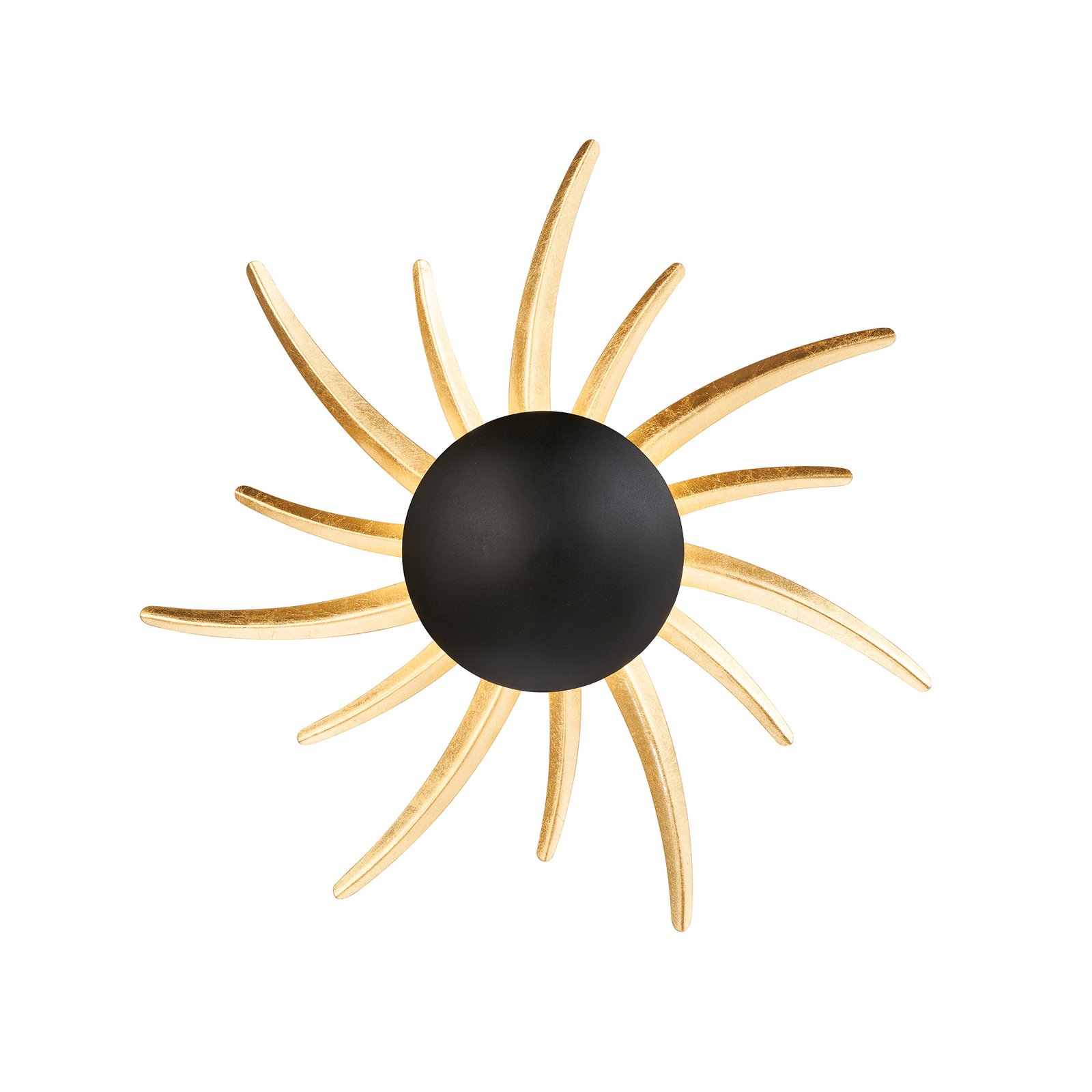 LED-vägglampa Sol, svart med gyllene strålar