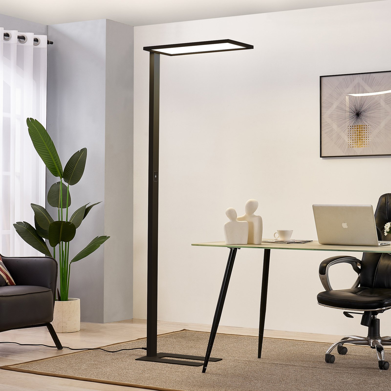 Prios Taronis lampe sur pied LED de bureau, variateur d'intensité, noir