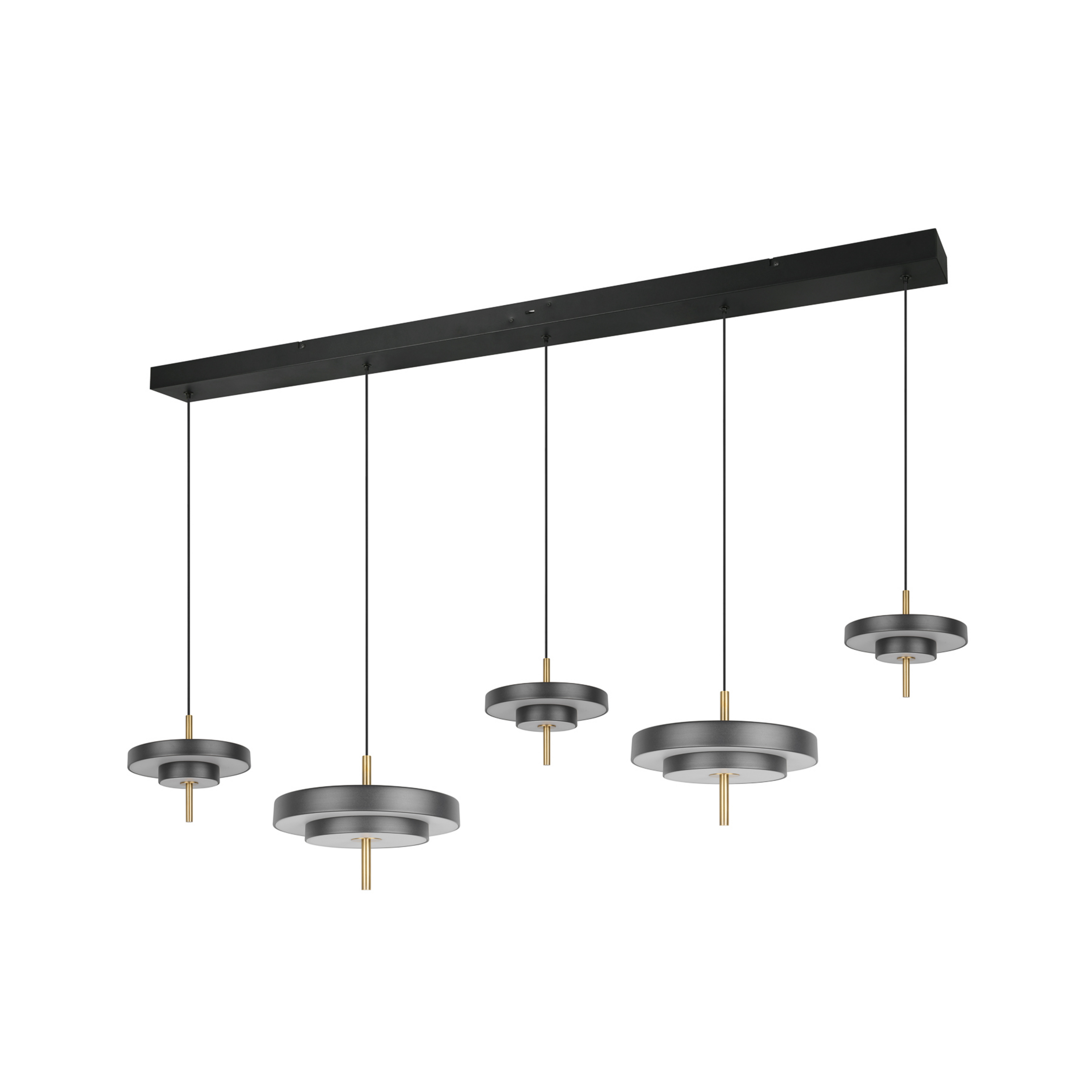 LED-Hängelampe Keaton, schwarz/goldfarben 140 cm CCT, 5-flg.
