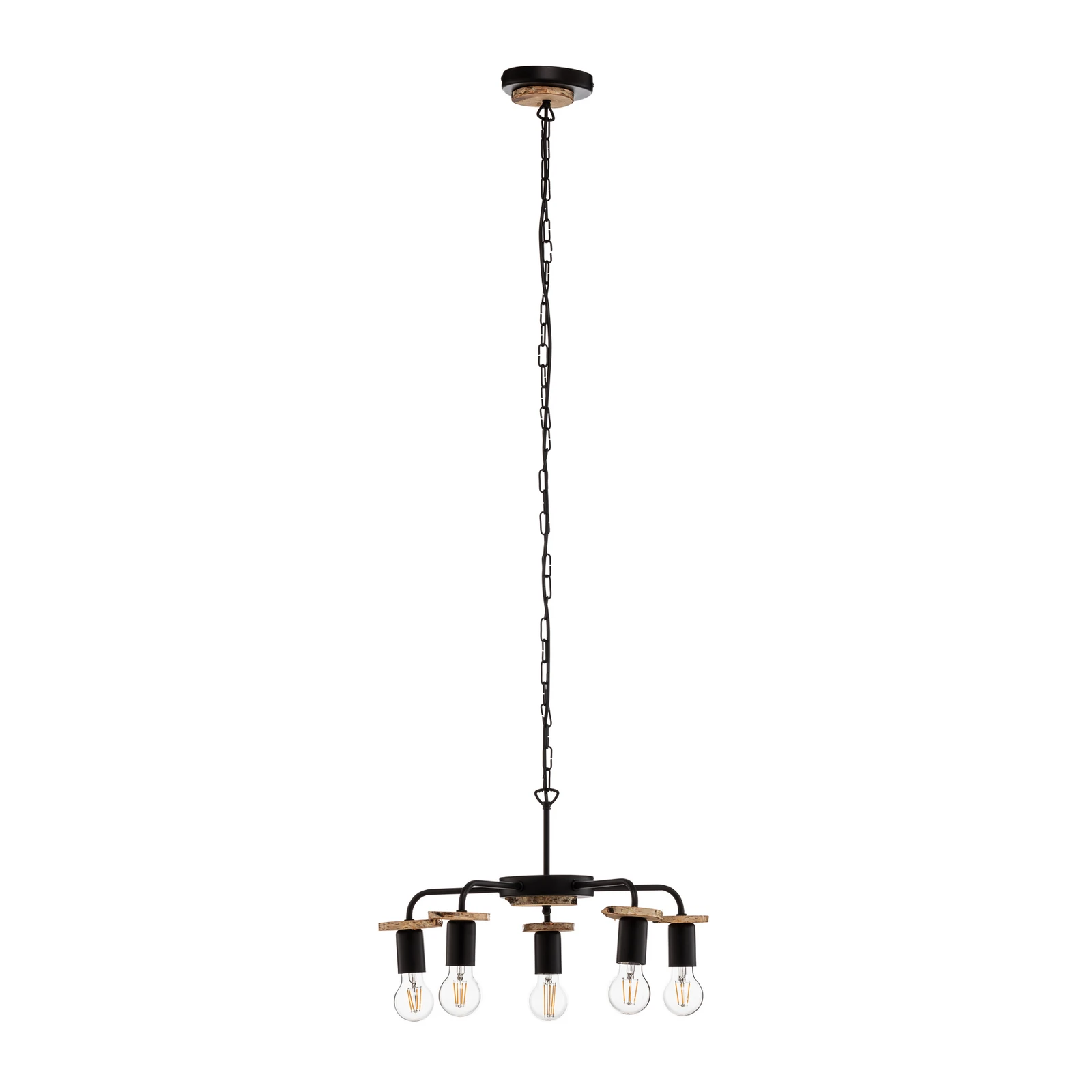 Viseća lampa Envostar Yorik s drvenim diskovima, 5 žarulja.