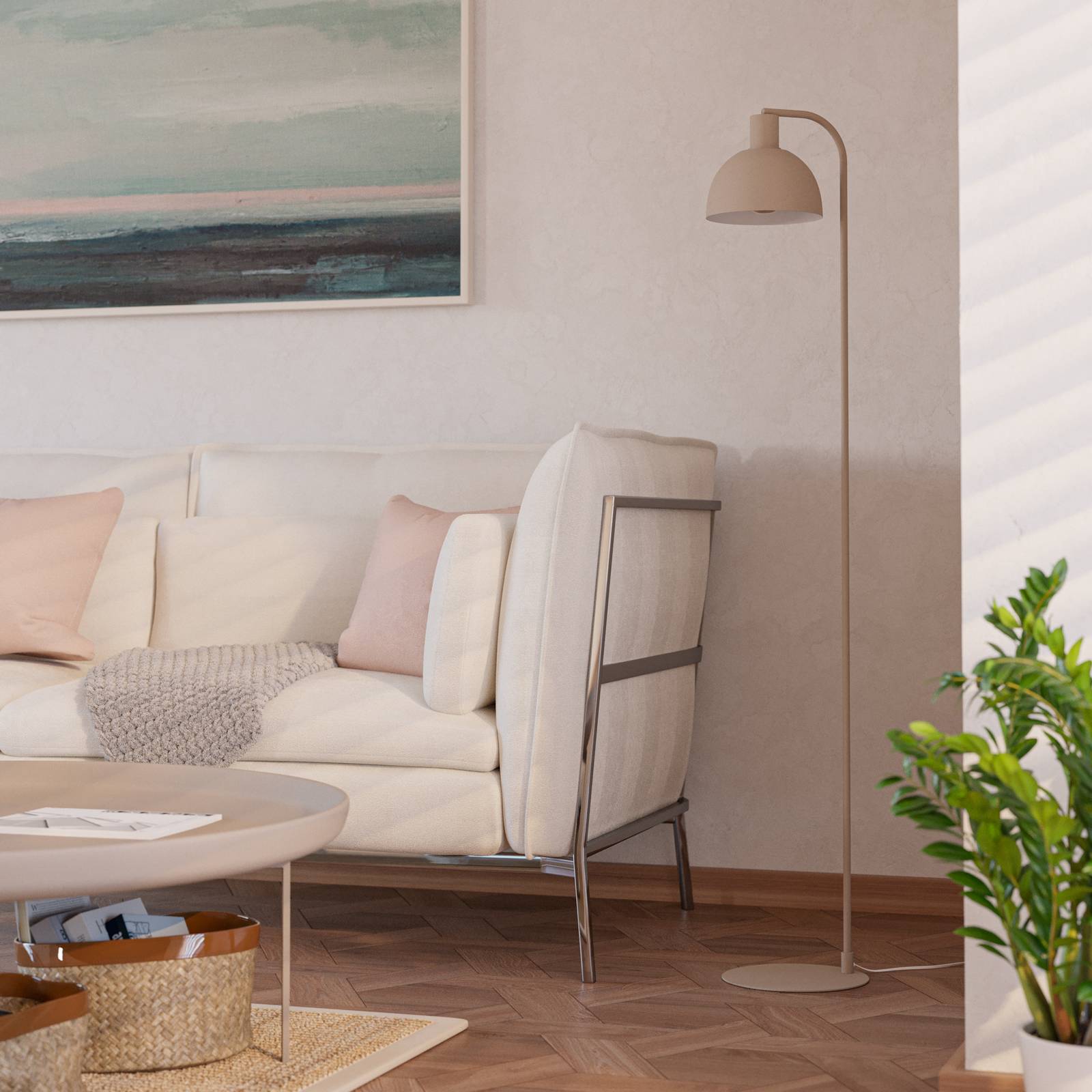 Lampa stojąca Cazalilla, kolor piaskowo-beżowy, metal, E27, wysokość 149 cm