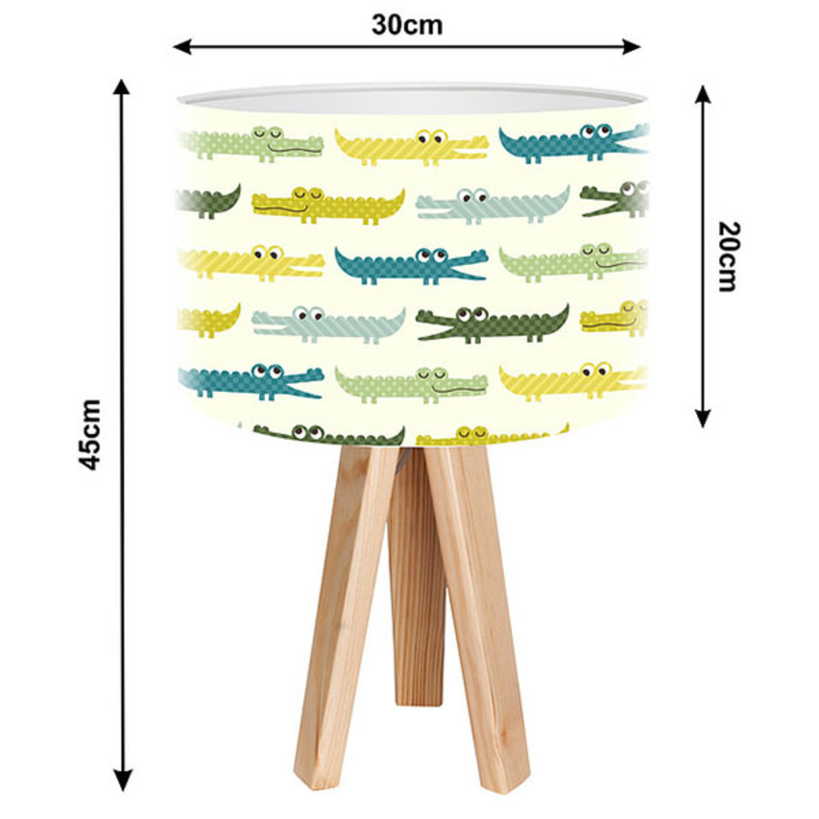 Farverig bordlampe til børneværelse krokodille med træ