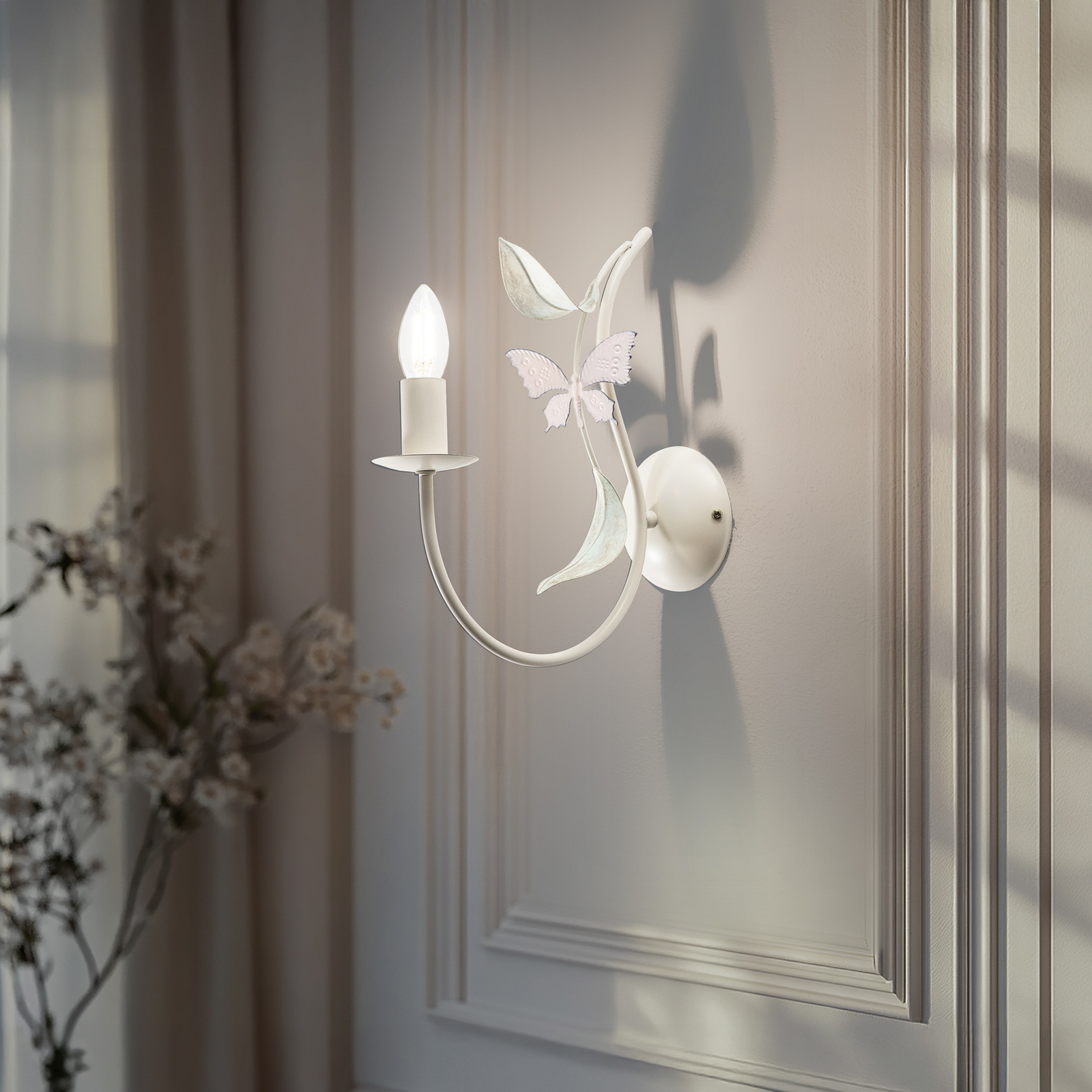 Summer wall light, white/green/pink, width 11 cm, steel