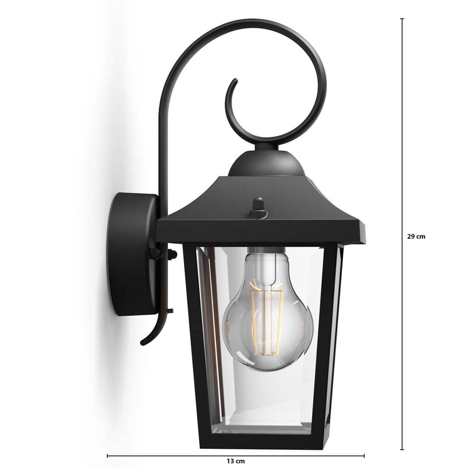 Black 1 x 60 W 230 V Bulb Philips myGarden Buzzard Vintage Wall Lantern