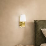 Lindby vegglampe Aiden, hvit, messing, LED-leselampe