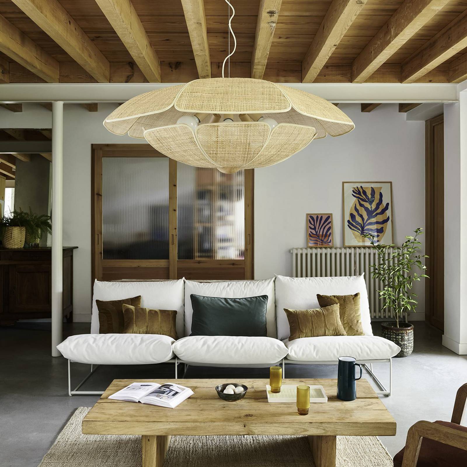 MARKET SET Żyrandol Coquillage, 110 cm, naturalny kolor rattan