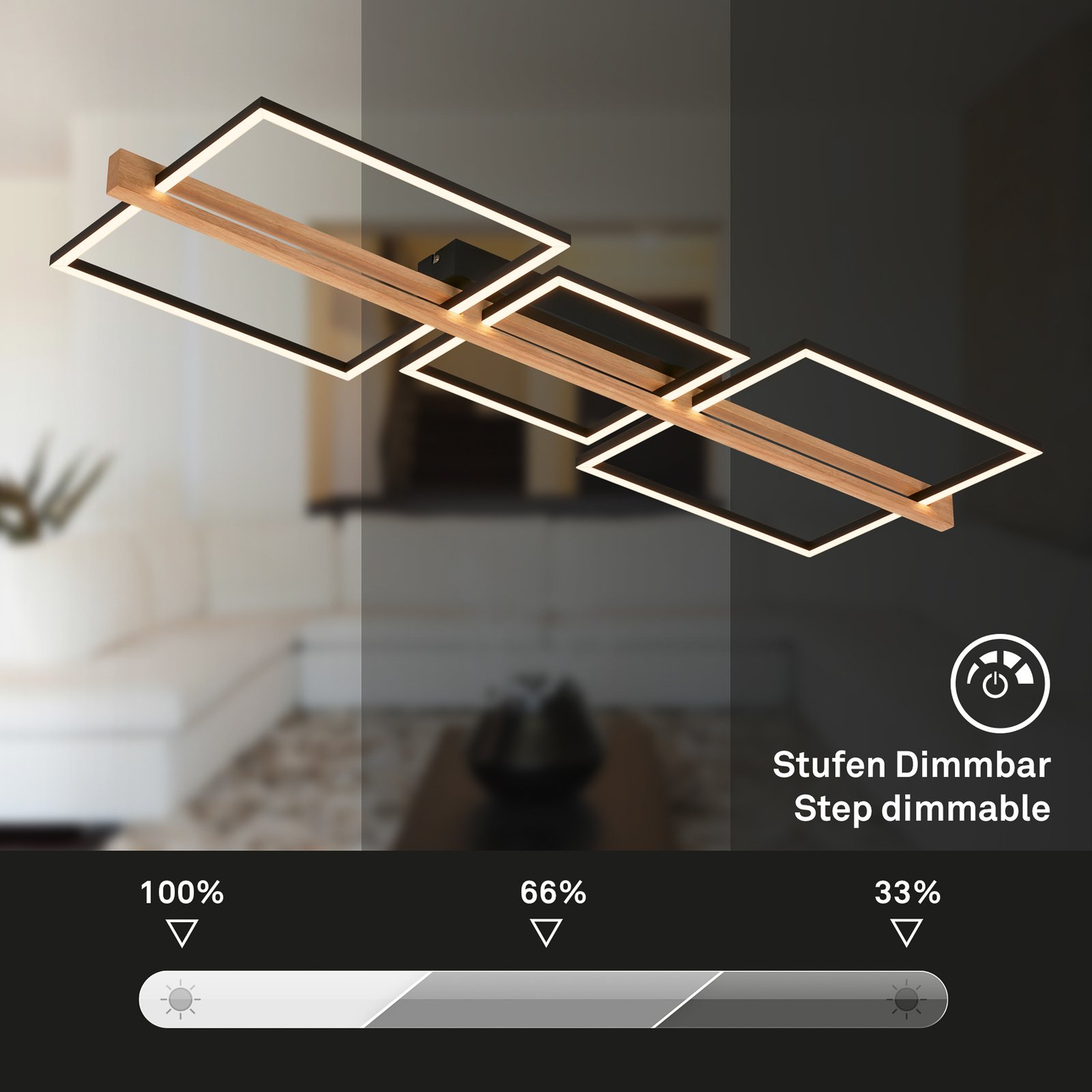 LED-Deckenleuchte Moldura, 108x35 cm, Holz, Metall, schwarz