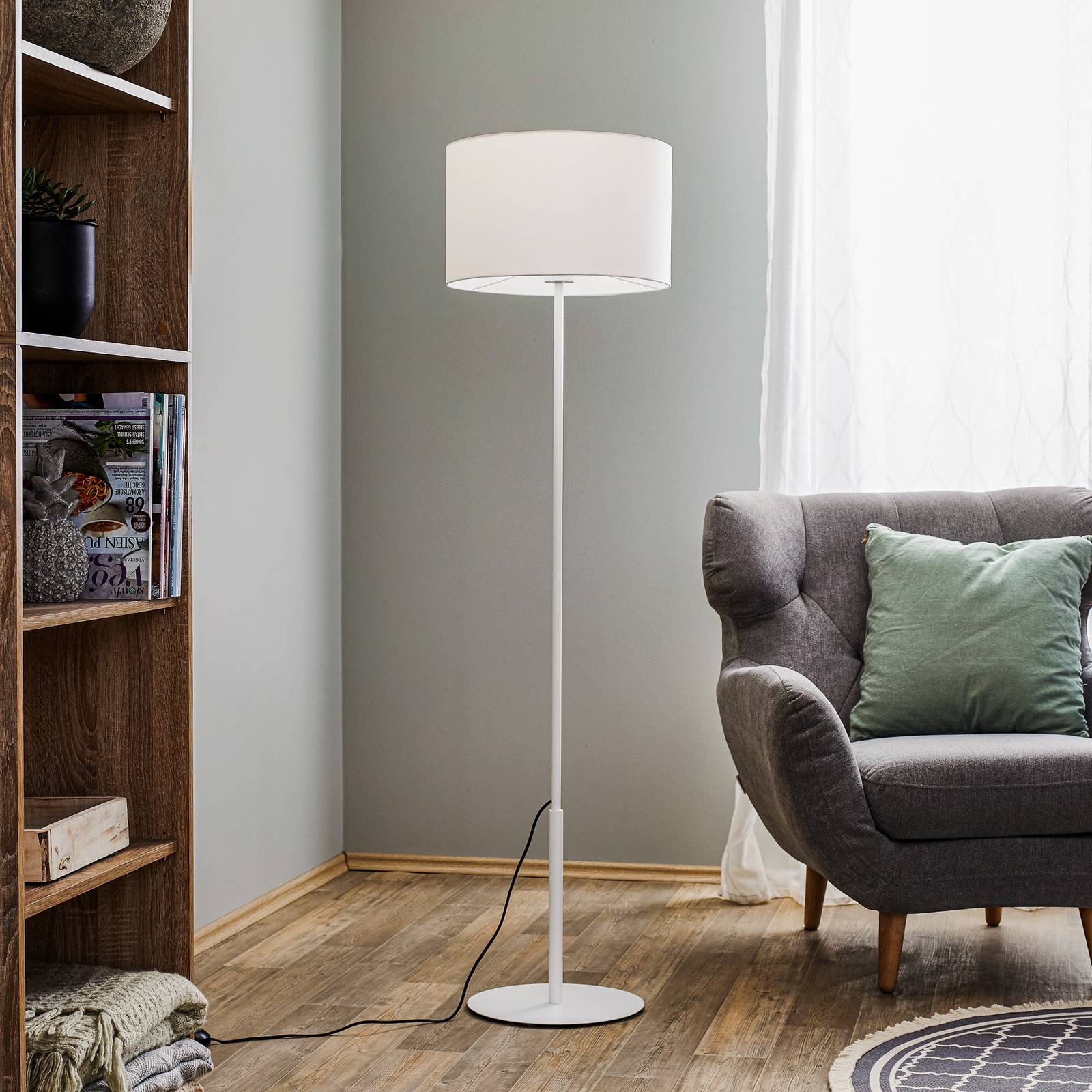 Euluna Lampadaire Soho cylindrique droit blanc