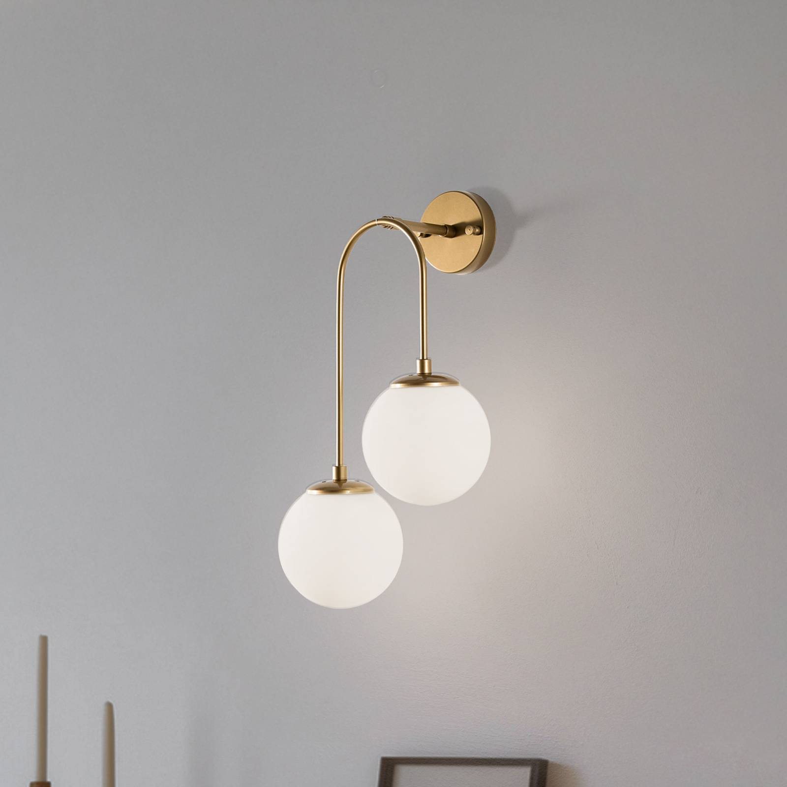 Wandlampe Jewel 10585 goldfarben, Opalglas 55 x 30 cm 2-flg. günstig online kaufen