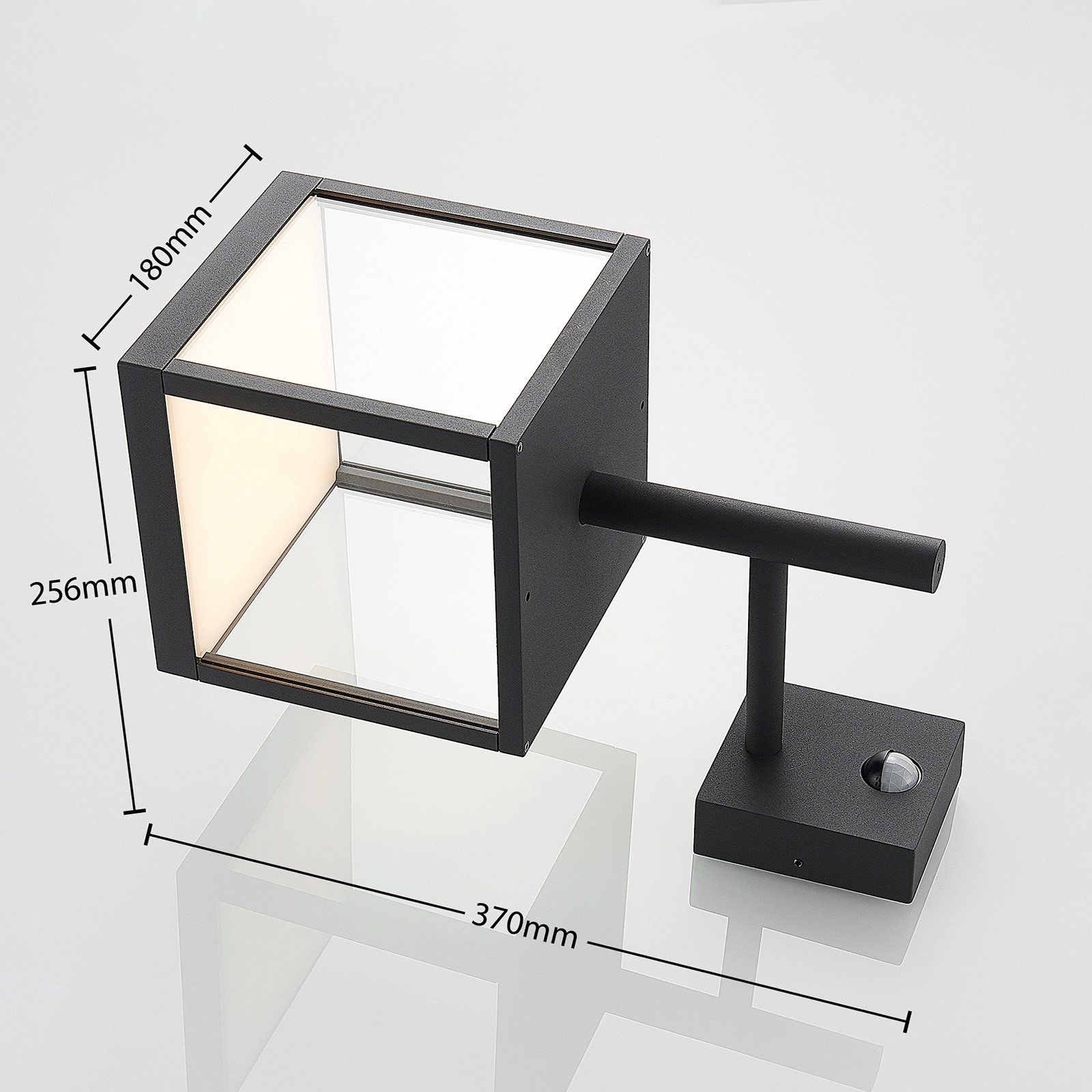 LED-utomhusvägglampa Cube, grafit, med sensor