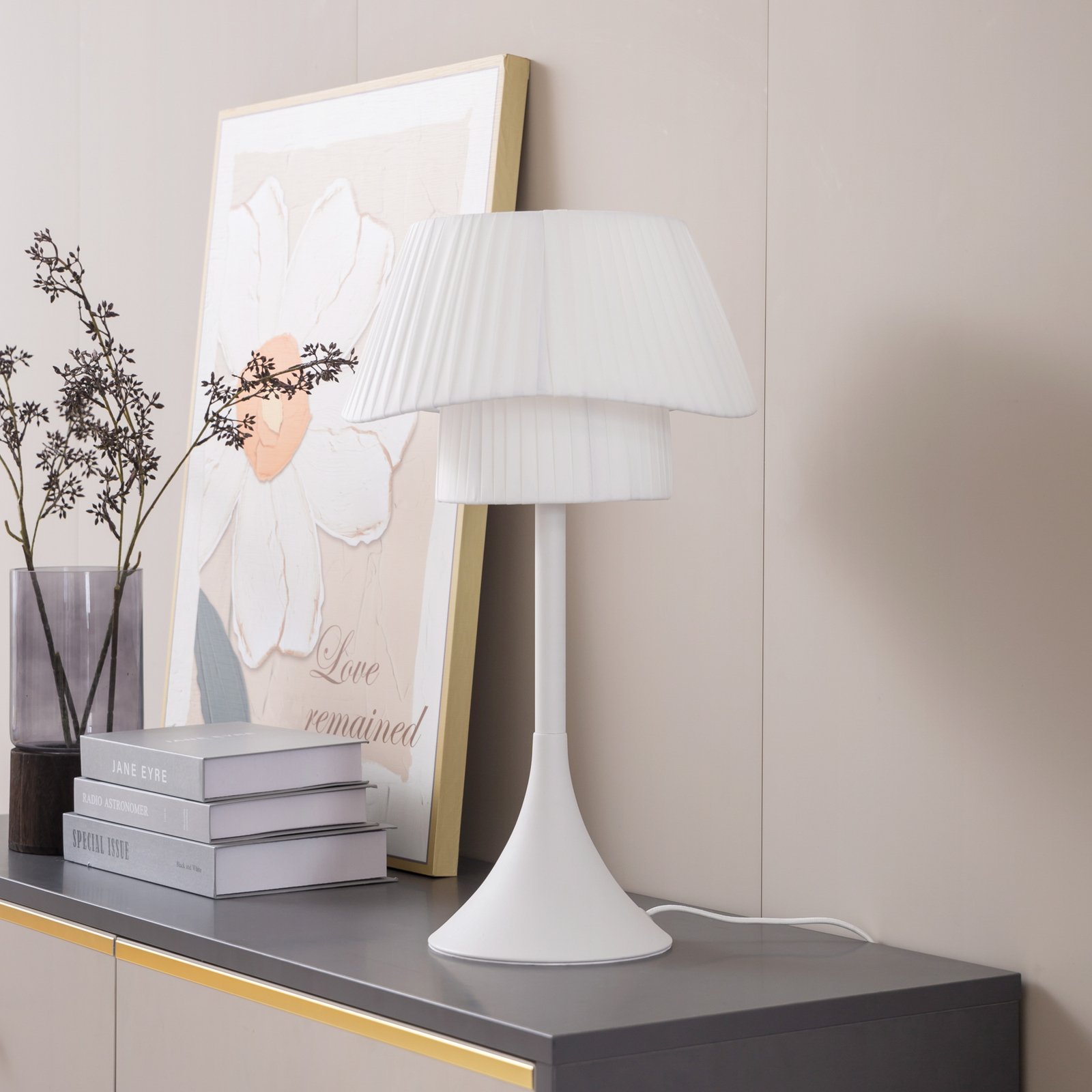 Lindby lampe à poser Eryndor, blanc, textile, Ø 30 cm, E27