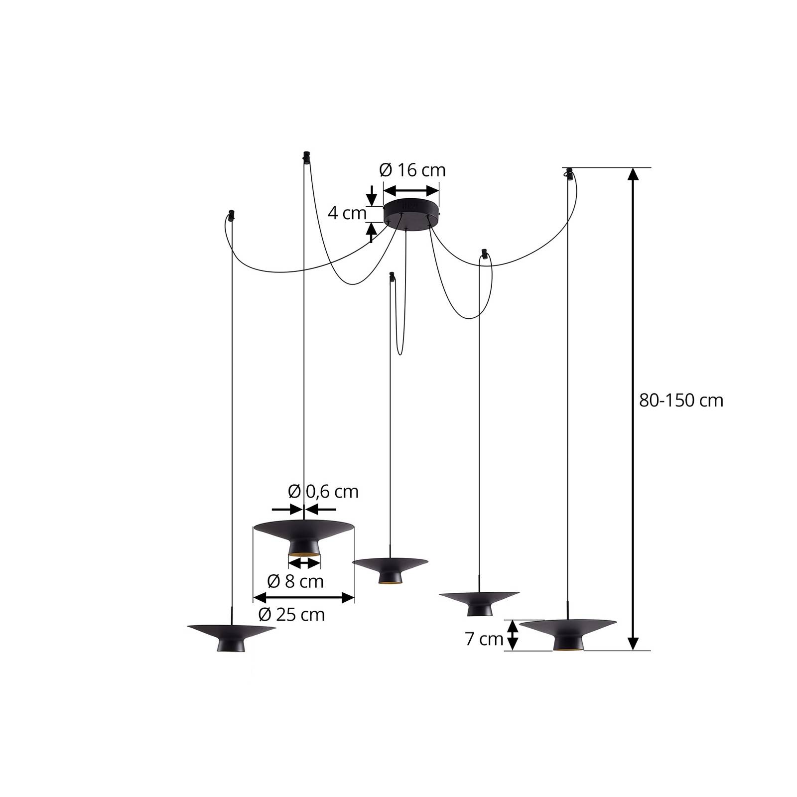 Lampa wisząca LED Lindby Norvind, 10-punktowa, czarna, metalowa