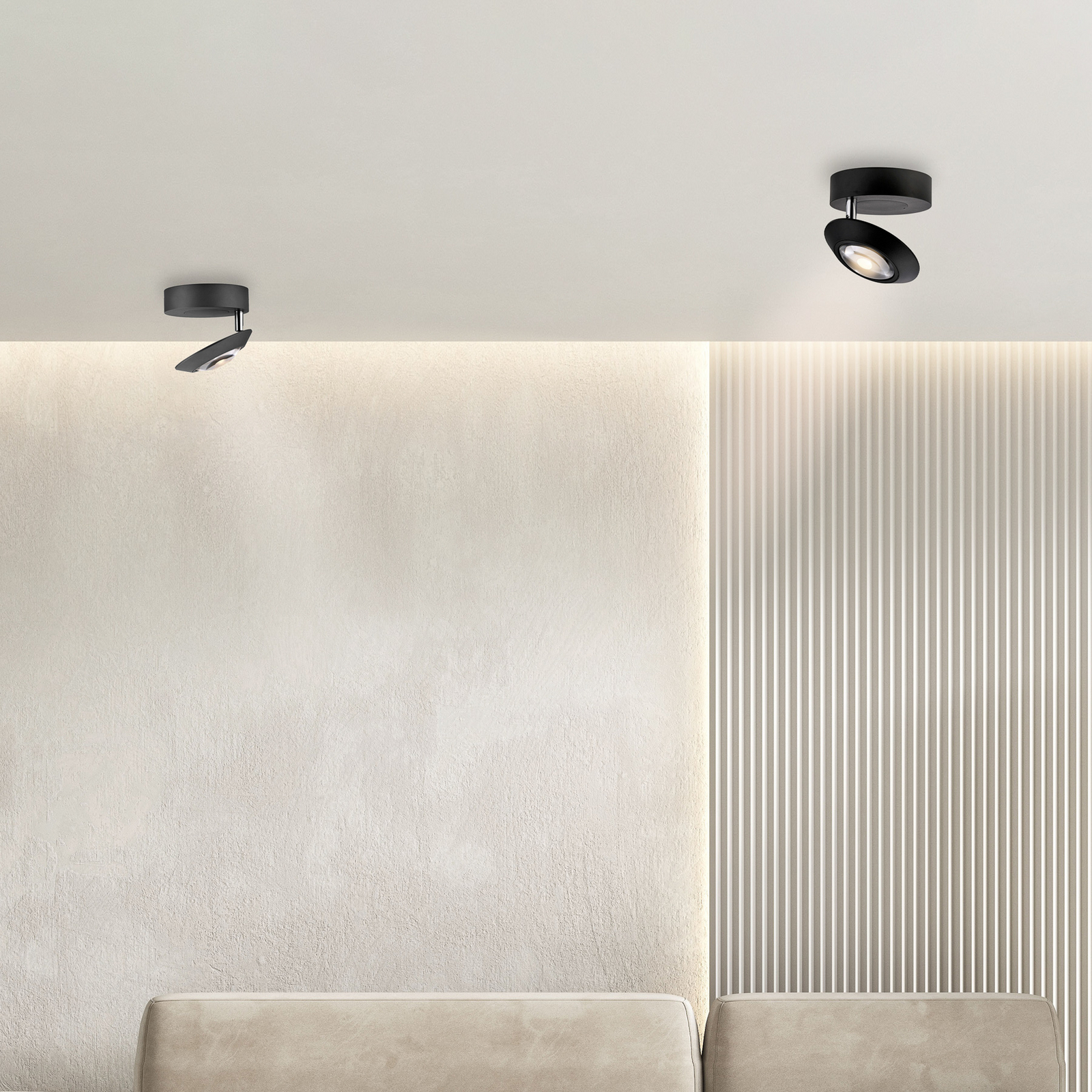 PURE LED таванска лампа Oculis, черна, Ø 15 cm, желязо/стъкло