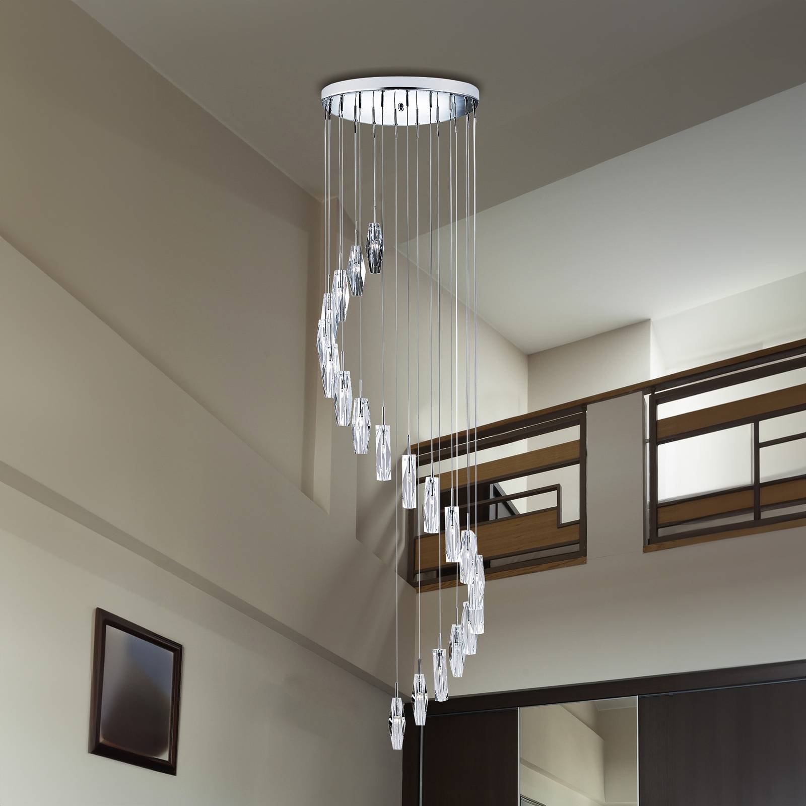 Searchlight Suspension Sculptured Ice à 9 lampes chrome/clair verre G4