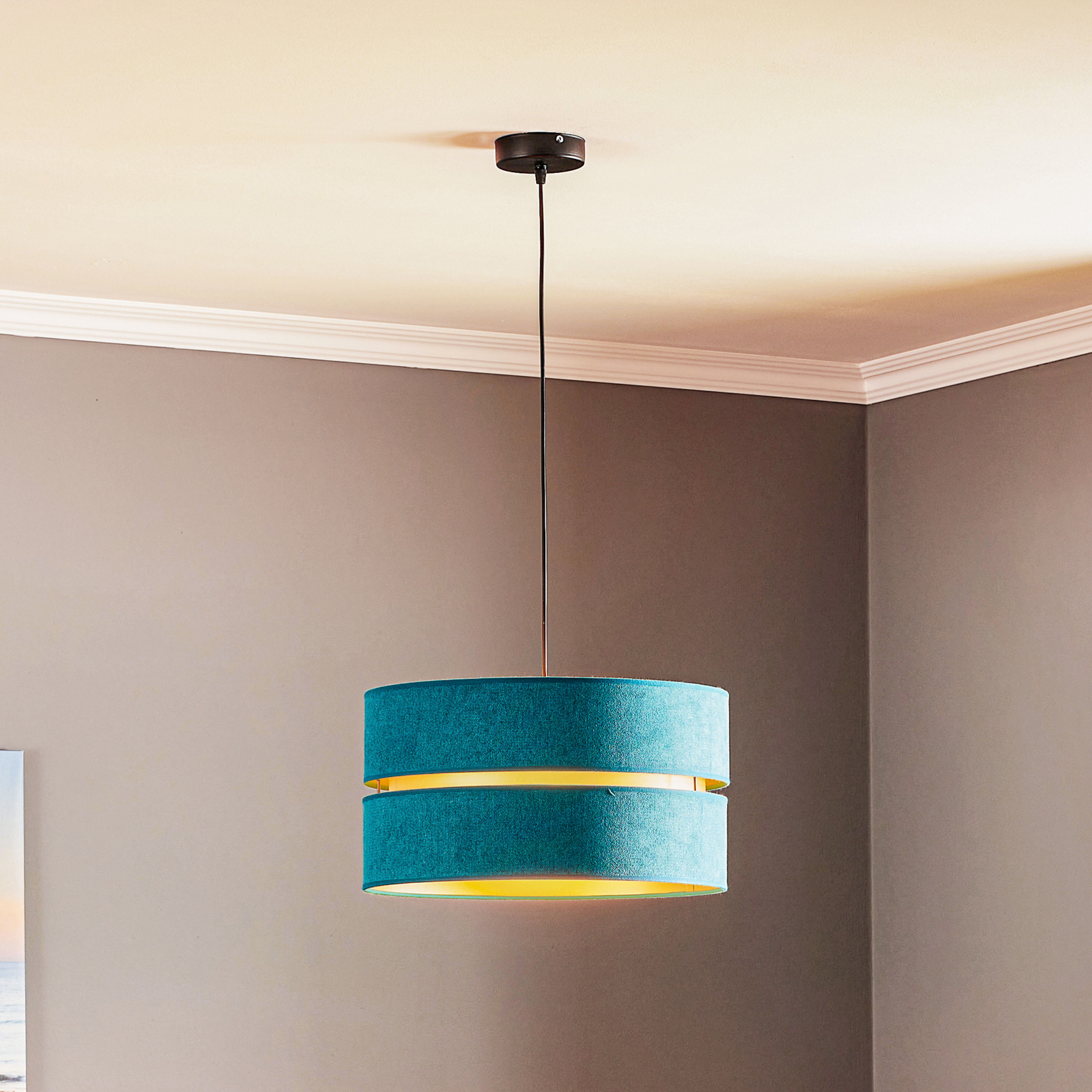 Suspension Duo, turquoise/doré, Ø40cm, à 1 lampe