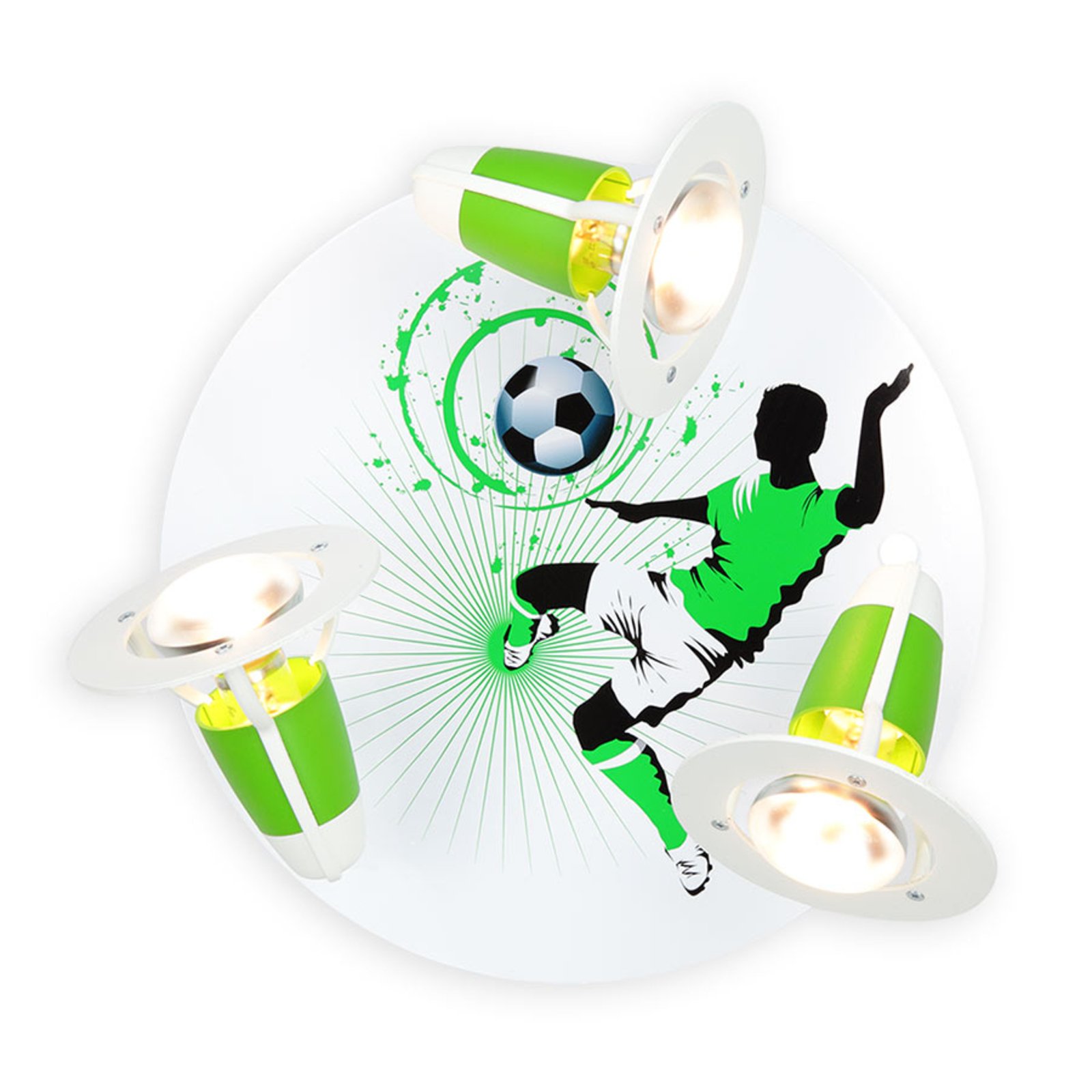 Taklampa Soccer, 3 lampor, grön-vit