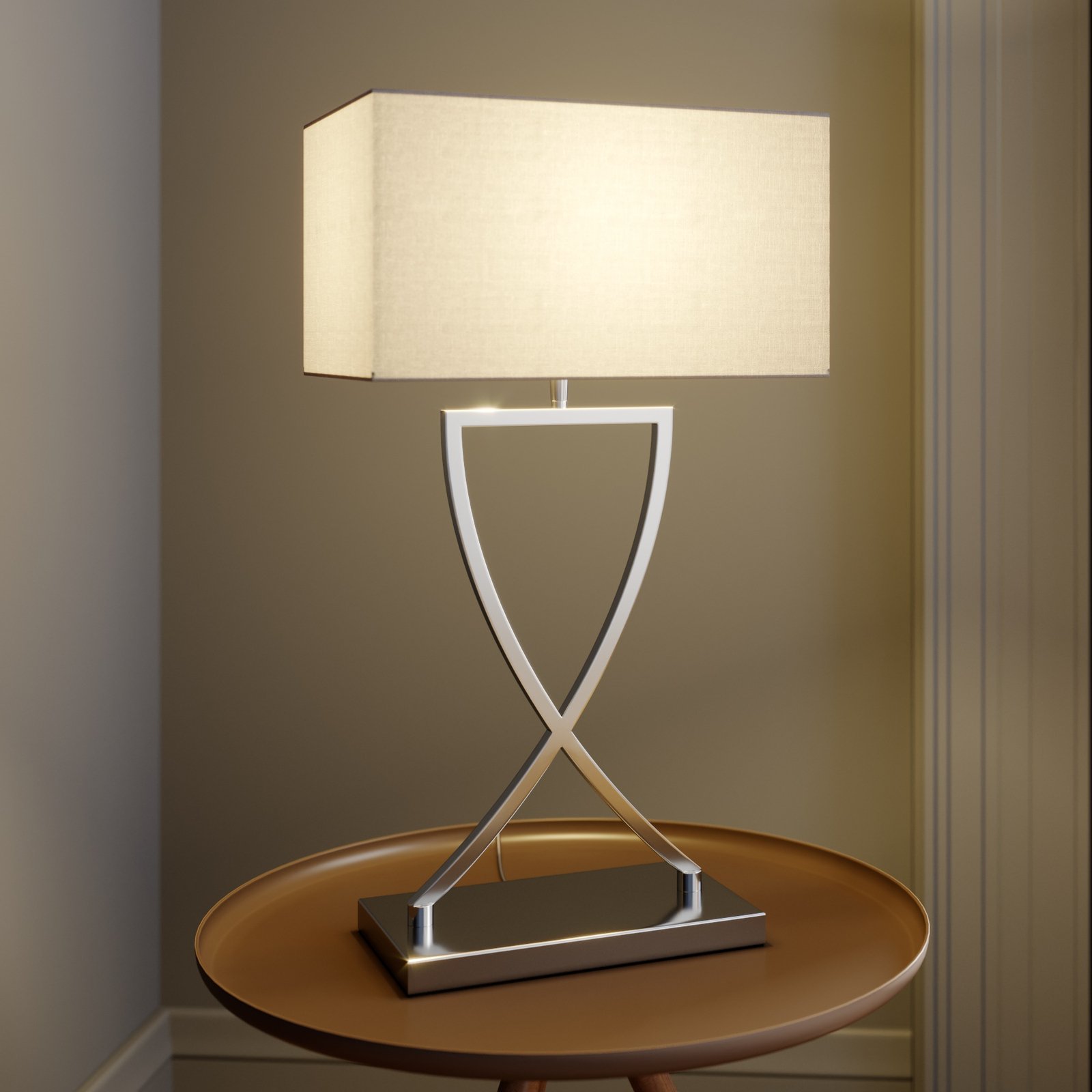 Lucande Evaine bordslampa, krom, skärm vit