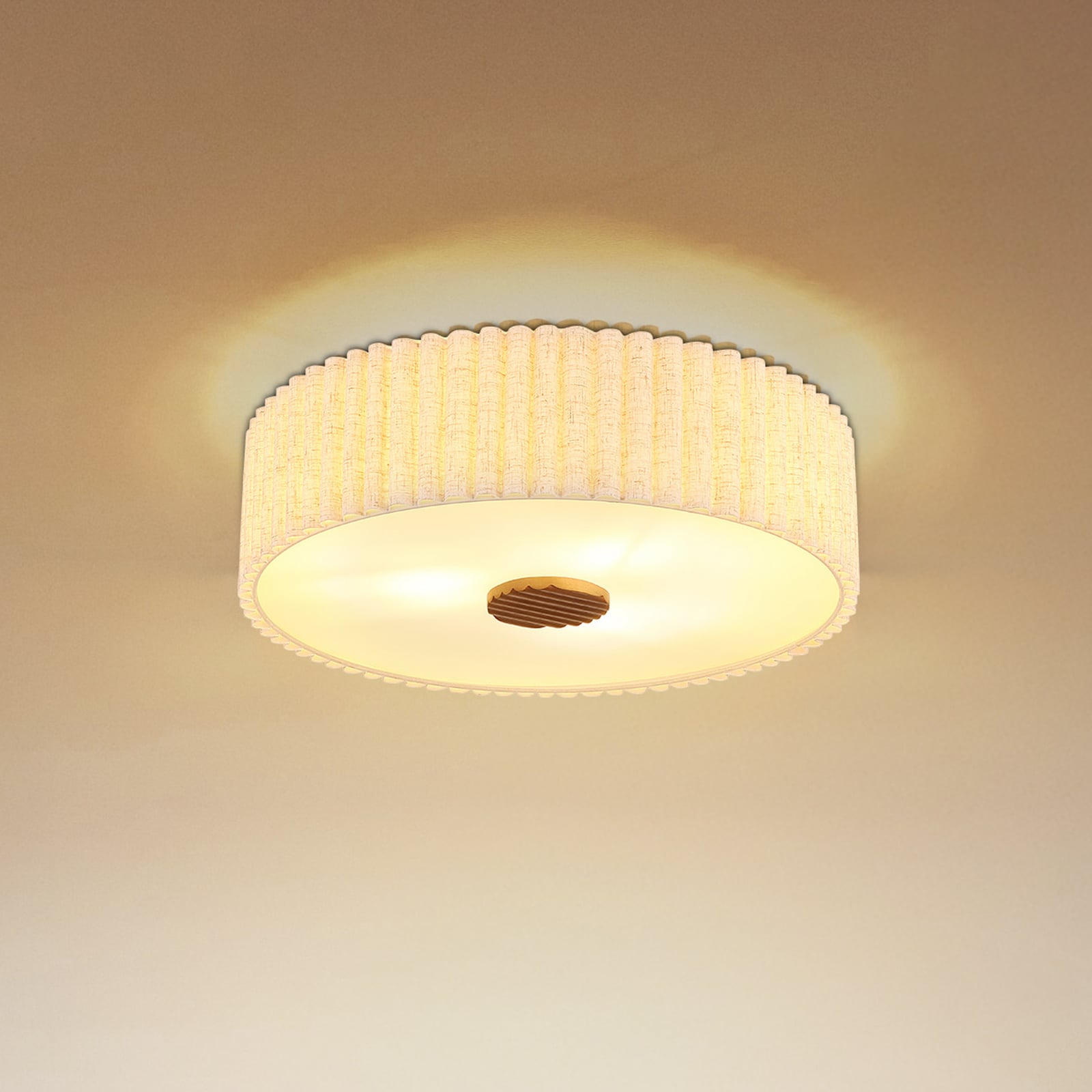 Plafondlamp Jannie, naturel, linnen, 3-lamps, Ø 50 cm, E27