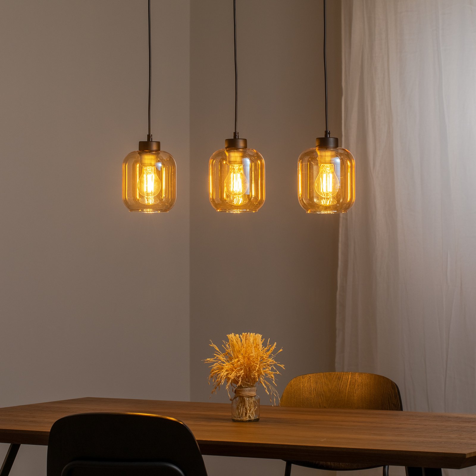 Sombra pendant light, amber, 3-bulb, oblong