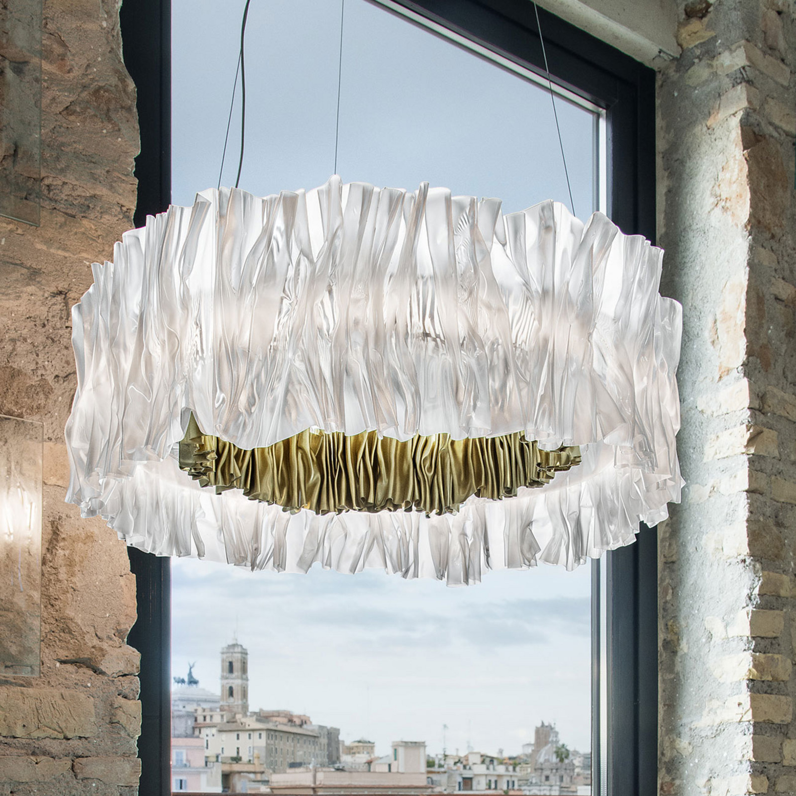 Slamp Transparente, Dourado Candeeiro Suspenso Accordéon Led Dourado 2.700 K