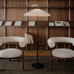 New Works Nebra LED floor lamp, black and white, 150 cm, fabric
