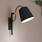 Стенна лампа Lacey, 1 лампа, черна, детайл от дърво