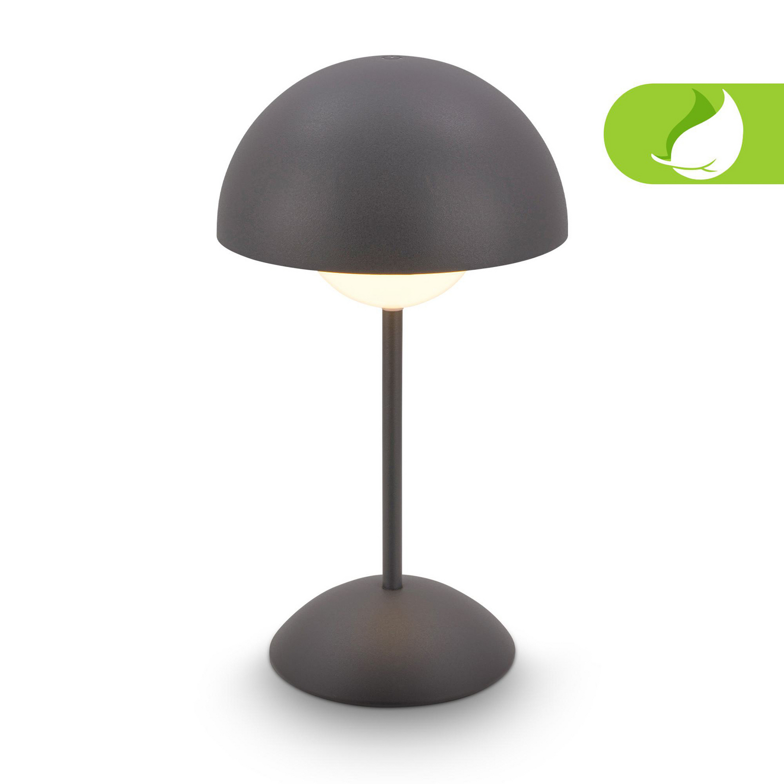 LED rechargeable table lamp Kugle, anthracite, metal, IP44, dimmable.