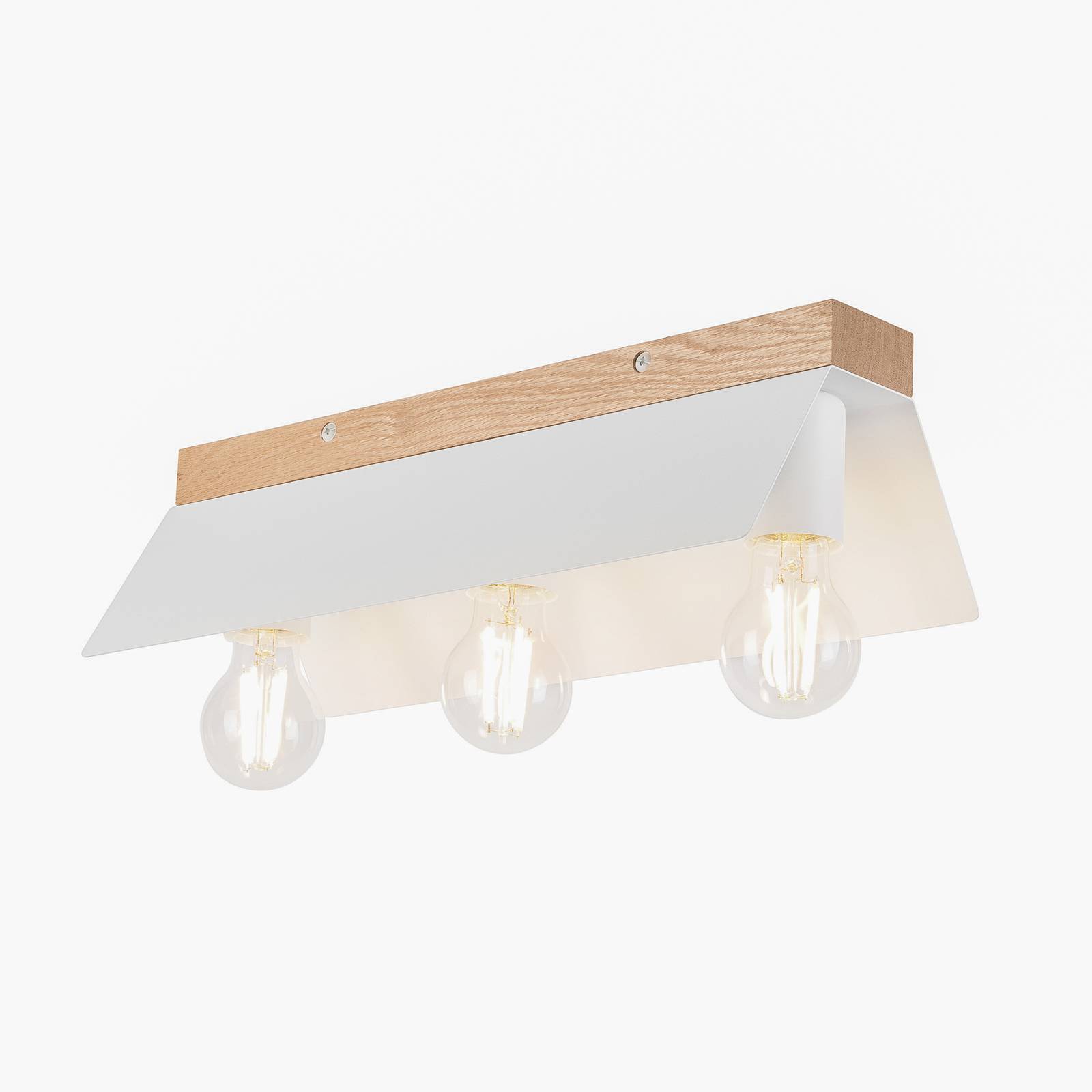 Deckenlampe Esme, weiß, Länge 40 cm, Metall/Holz, 3-flammig
