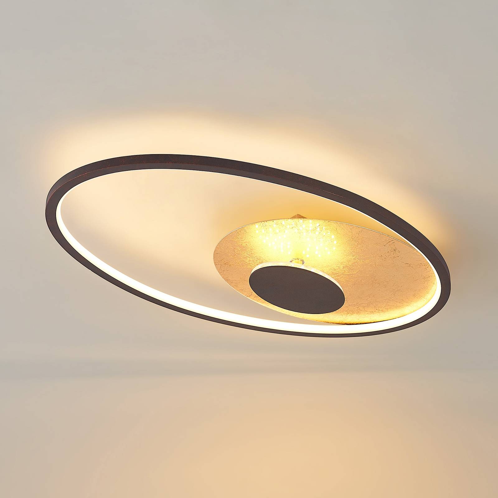 Lampa sufitowa LED Lindby Feival, 61 cm, rdzawy/złoty, ściemniana